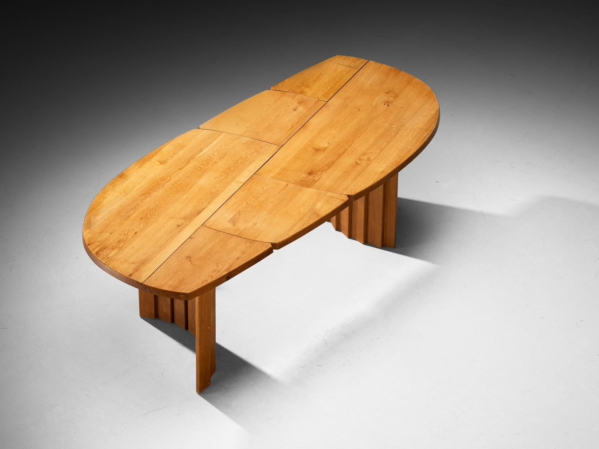Pierre Chapo, 'Table à Géométrie Variable' (TGV) dining table, solid oak, design 1960

