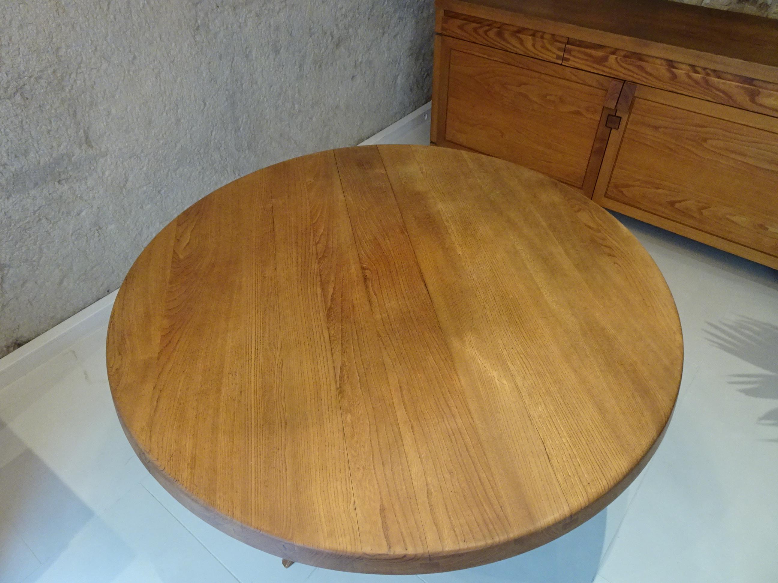 French Pierre Chapo Table T21d in Solid Elm Produced in the 1970s For Sale