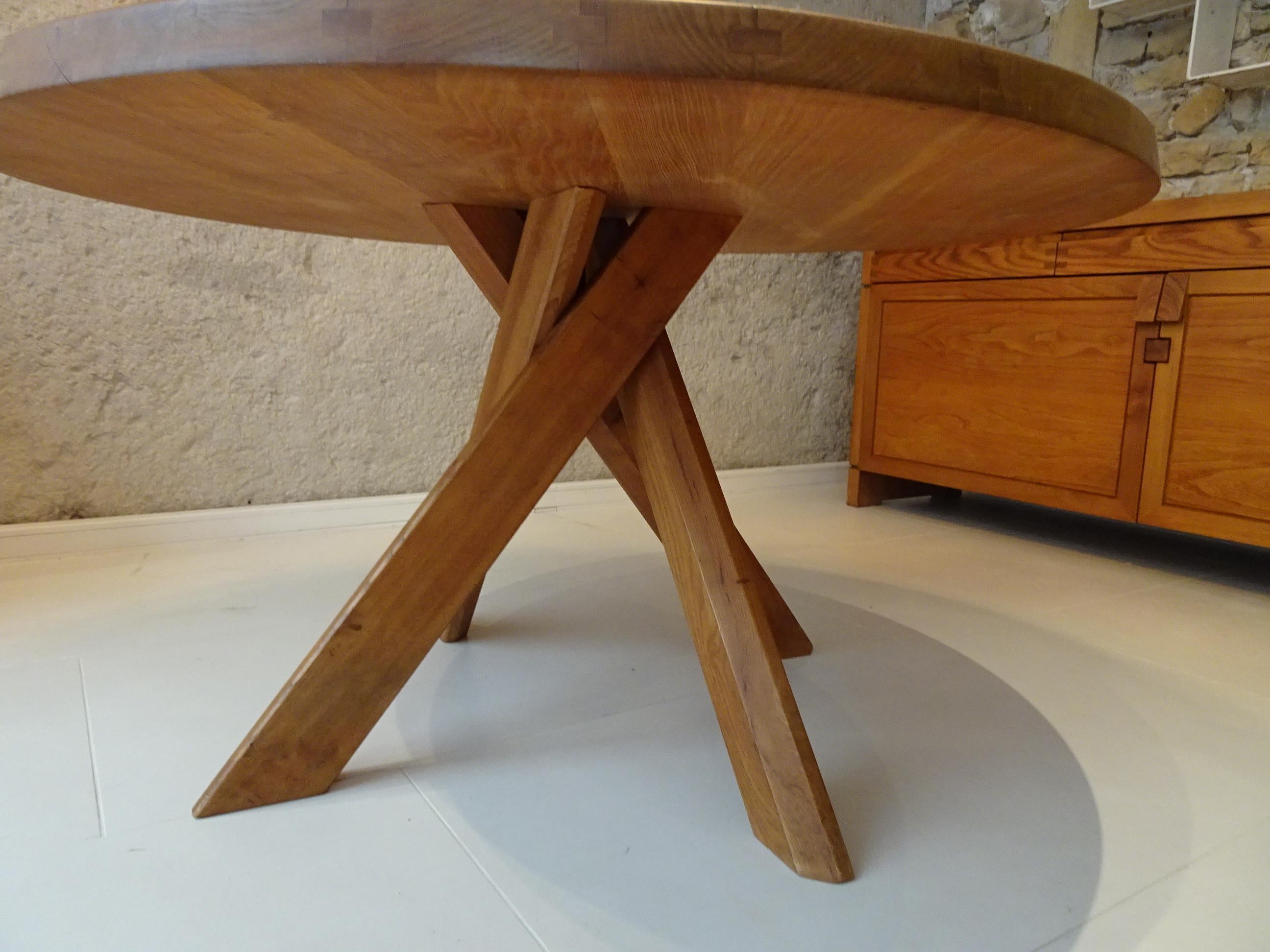 Pierre Chapo Table T21d in Solid Elm Produced in the 1970s For Sale 1