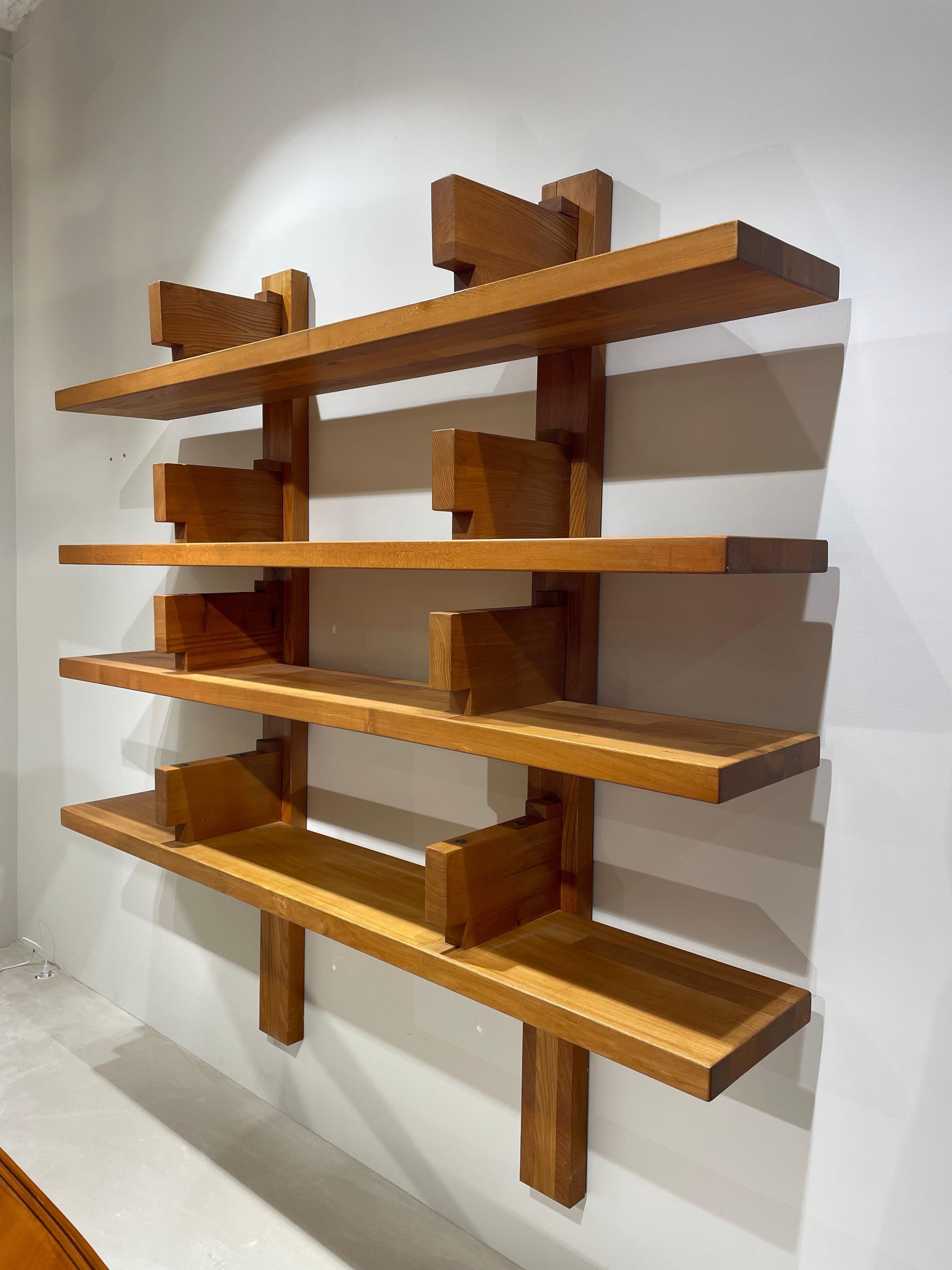 French Pierre Chapo's iconic solid elm bookcase B 17