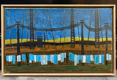 Pierre Charbonnier. Saint Etienne. 1955. Cubist landscape. Oil painting. Framed.