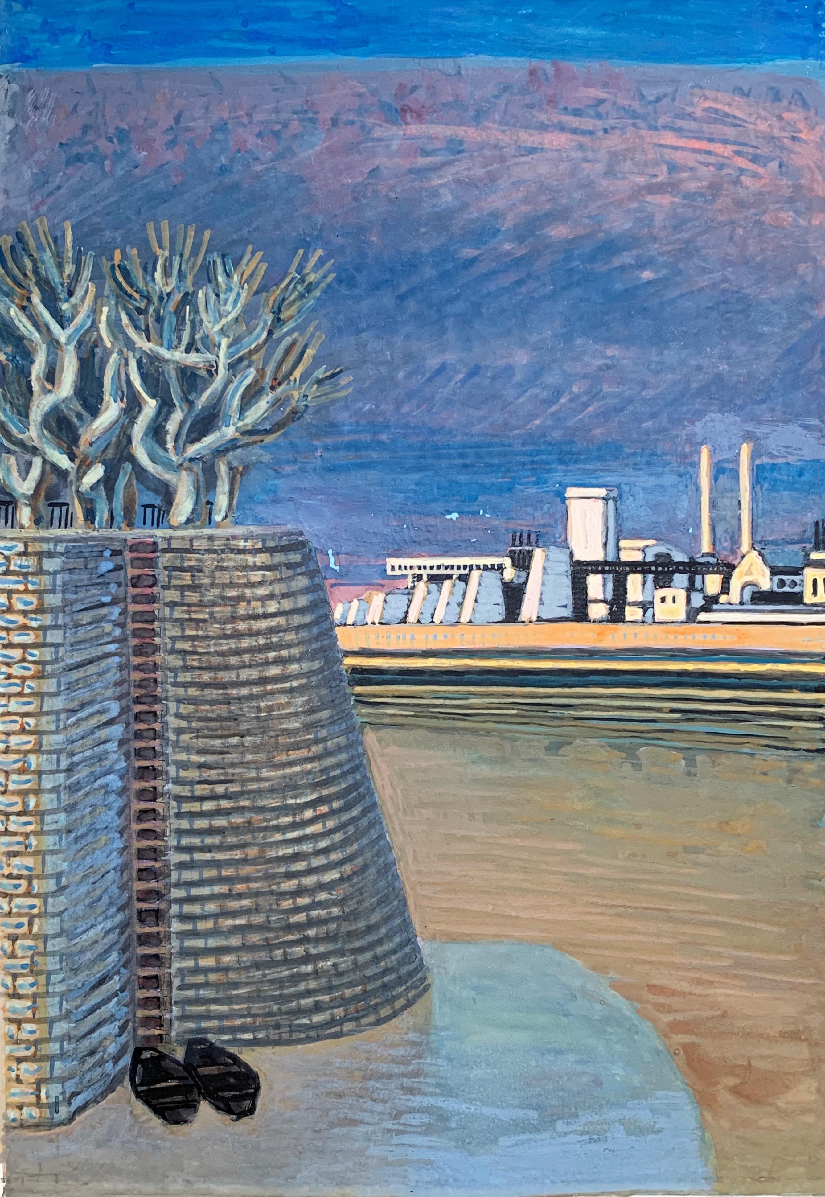 Pierre Charbonnier, The Factory near the River, gouache on cardboard For Sale 2