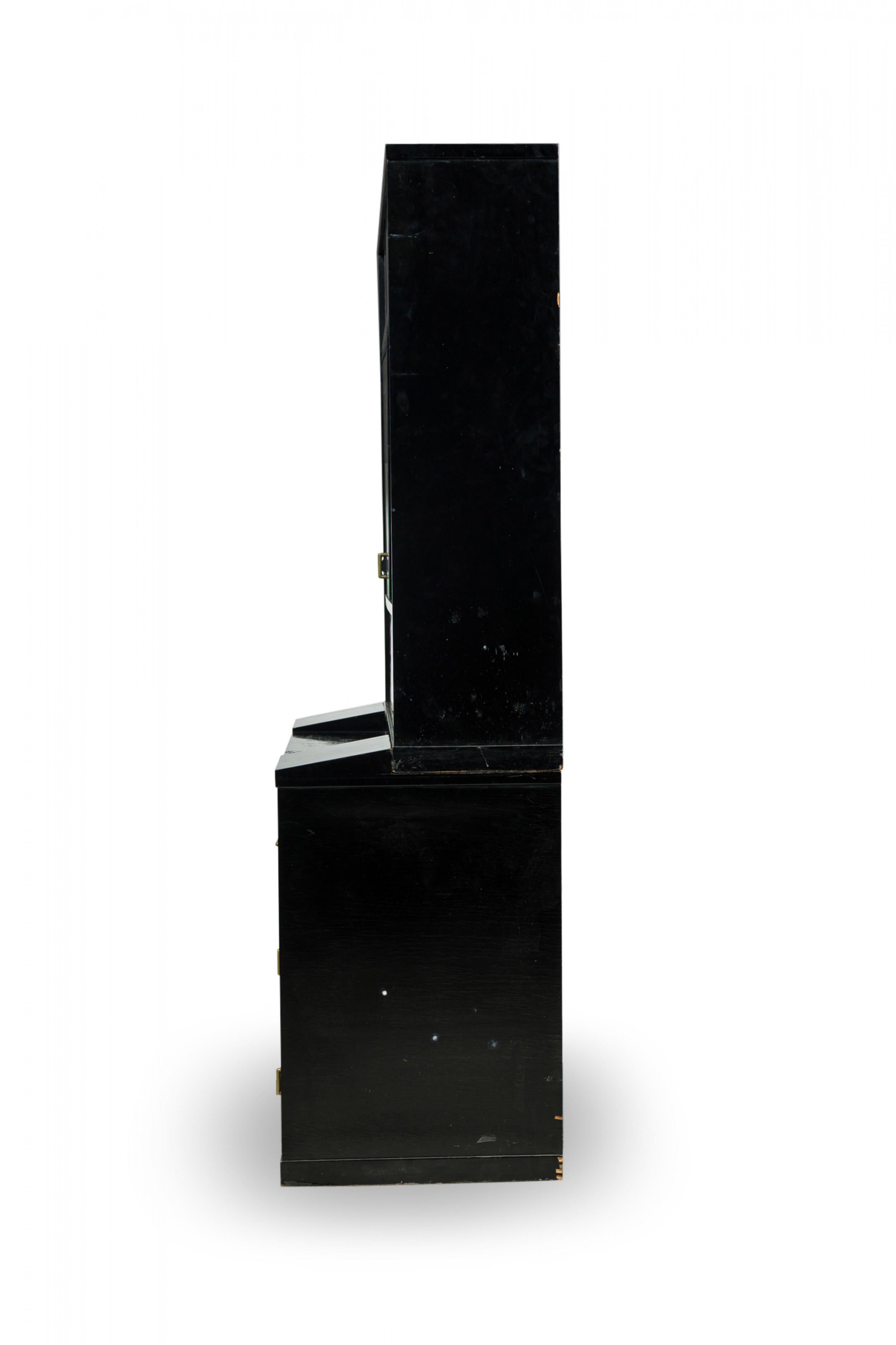 Pierre Chareau French Art Deco Two-Piece Ebonized Tall Cabinet In Good Condition For Sale In New York, NY