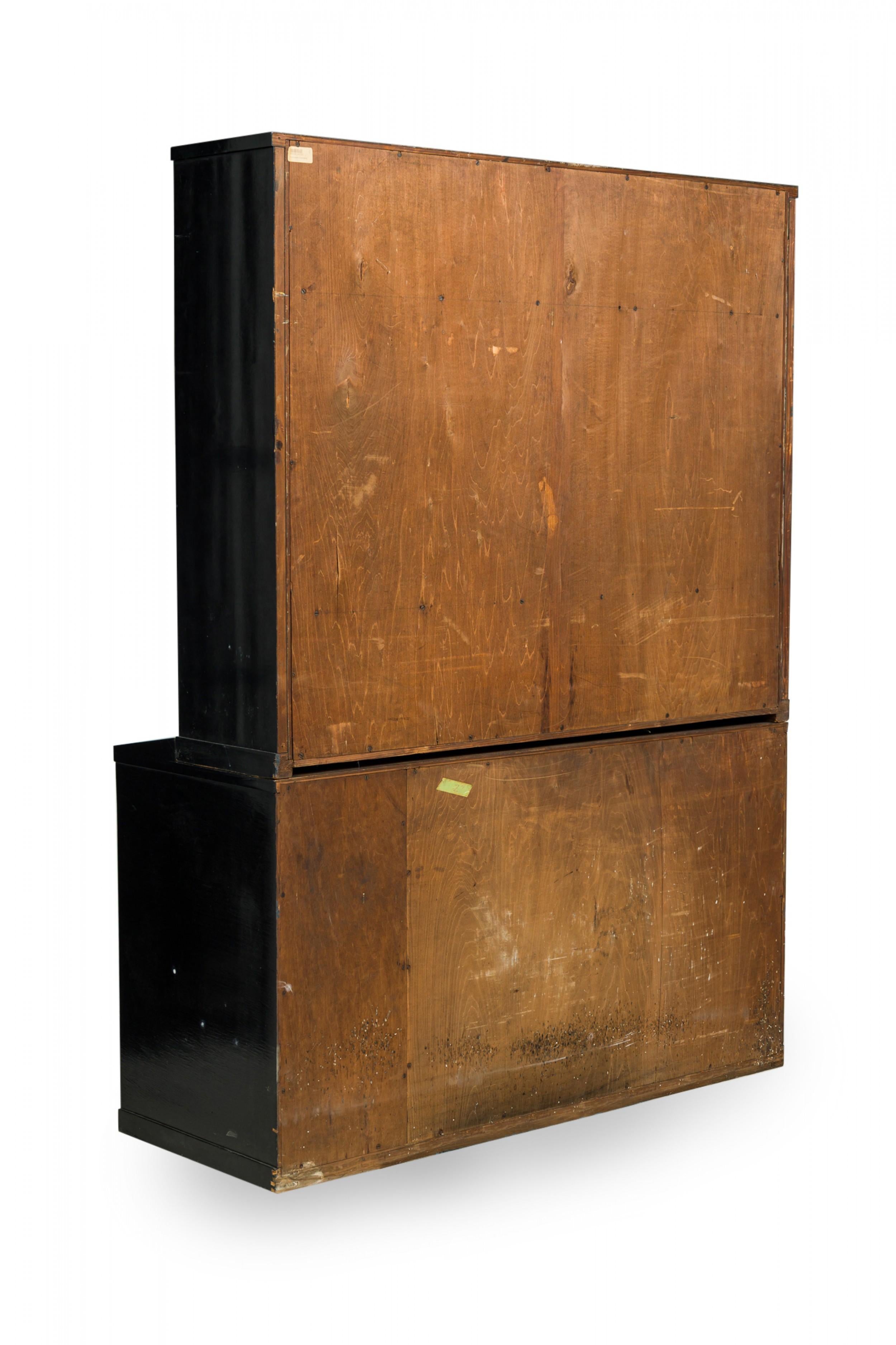 20th Century Pierre Chareau French Art Deco Two-Piece Ebonized Tall Cabinet For Sale