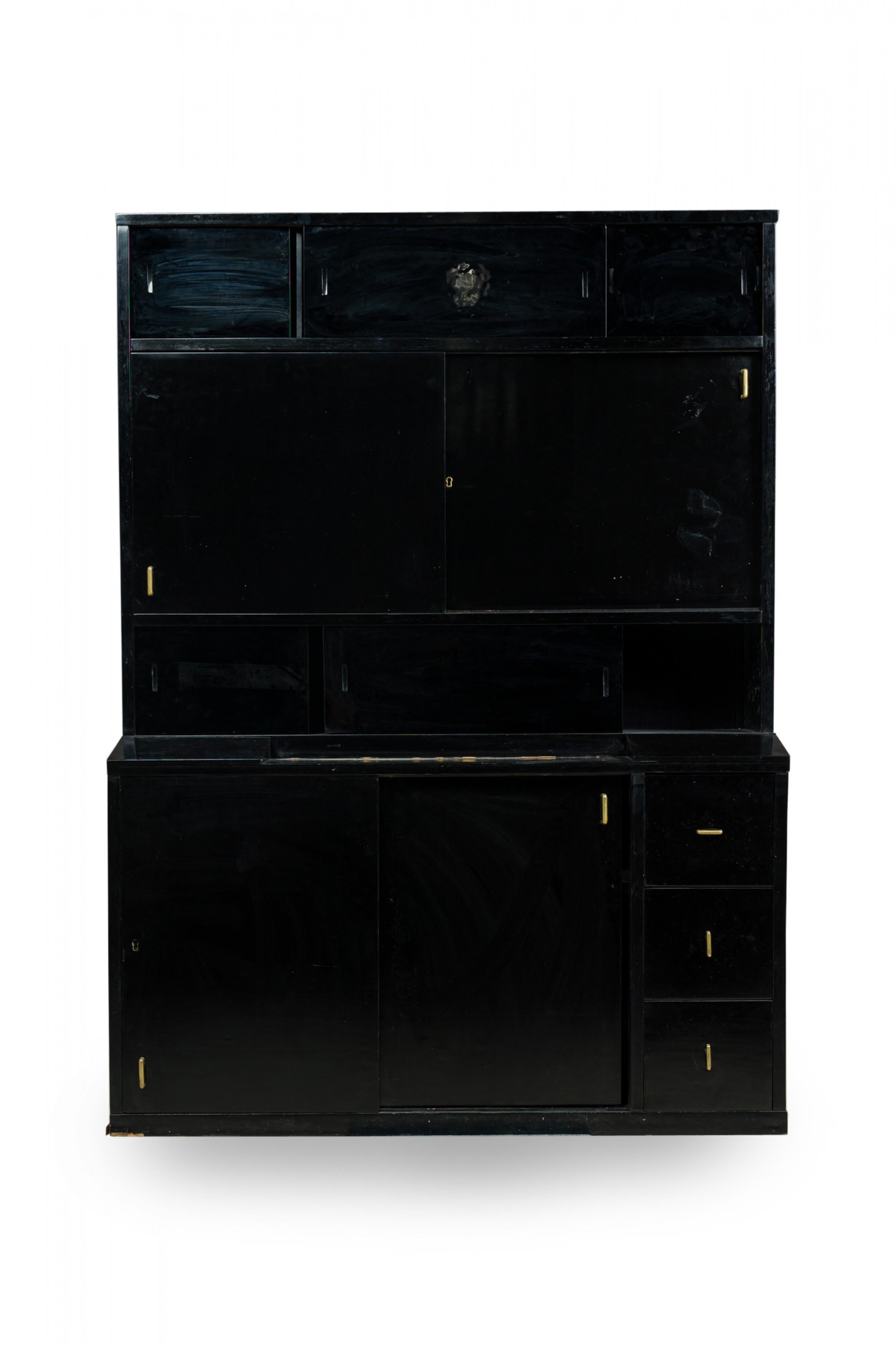 Pierre Chareau French Art Deco Two-Piece Ebonized Tall Cabinet For Sale