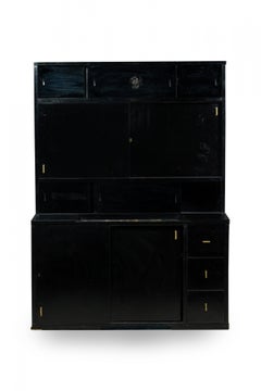Pierre Chareau French Art Deco Two-Piece Ebonized Tall Cabinet