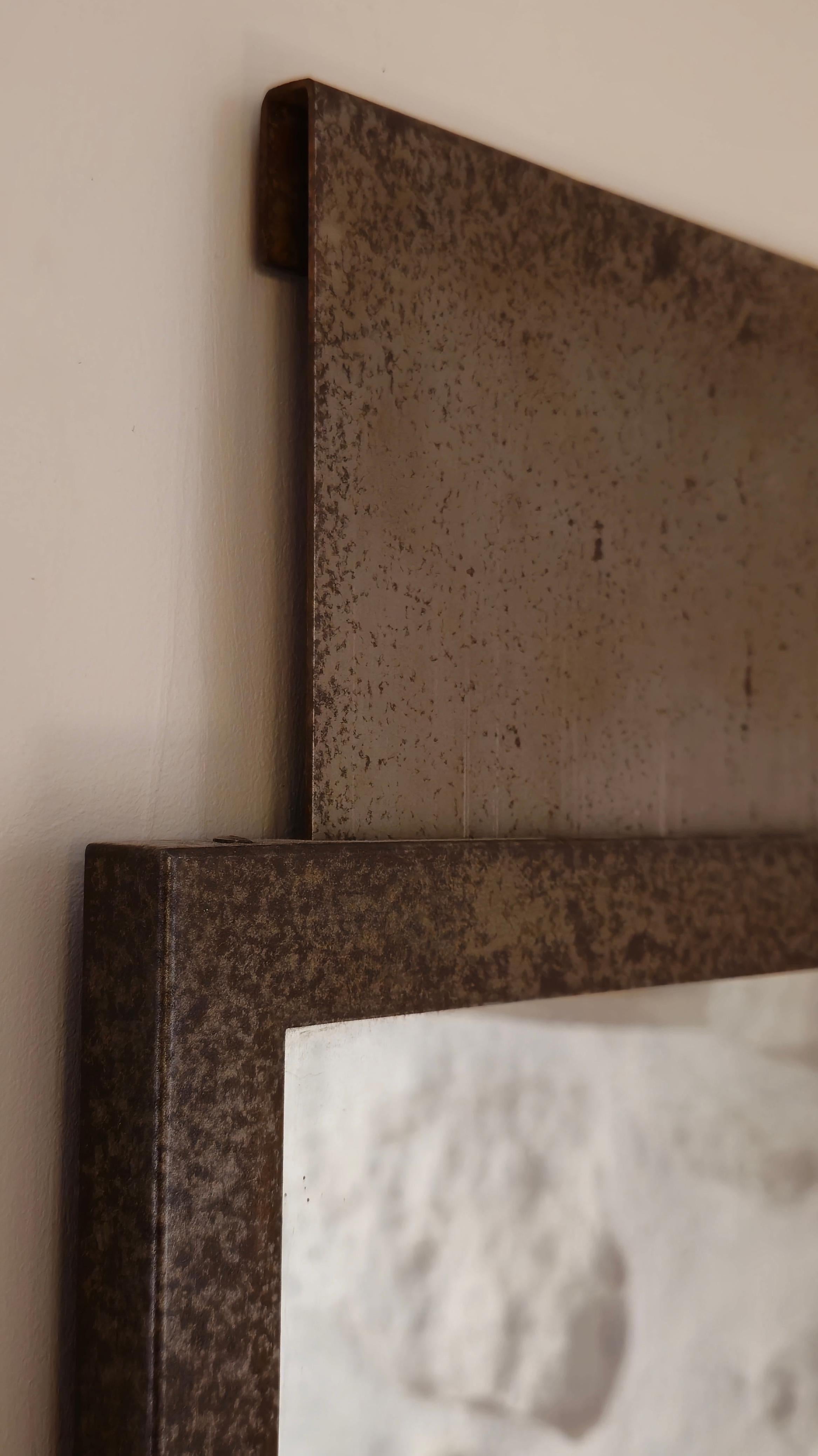 Pierre Chareau MG 311 Espejo de pared de hierro forjado patinado y cristal 1