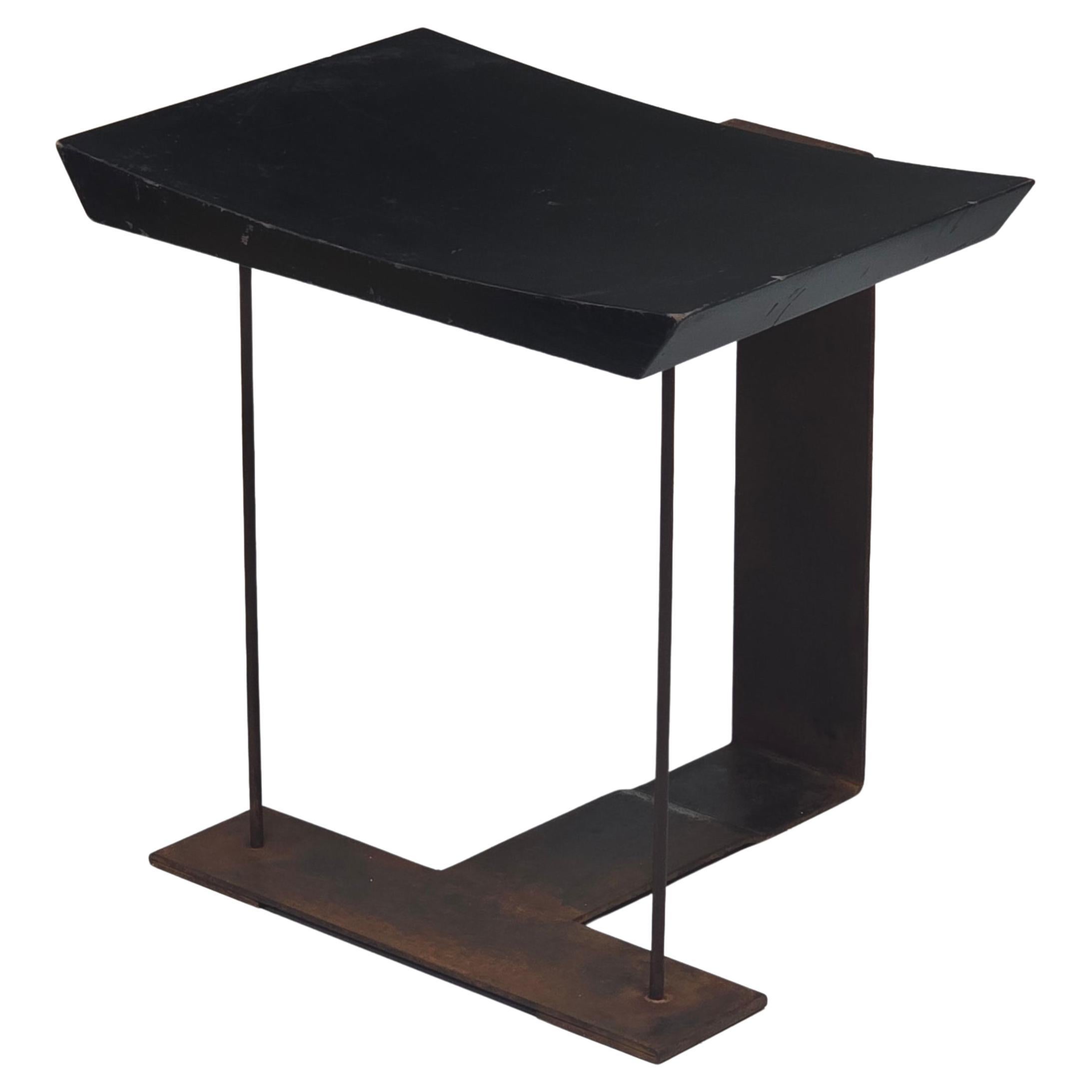 Sgabello Pierre Chareau SN3 in acciaio patinato e Wood nero, riedizione anni '80