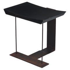 Pierre Chareau SN3 Stool in Patinated Steel and Black Wood, 1980s Reissue