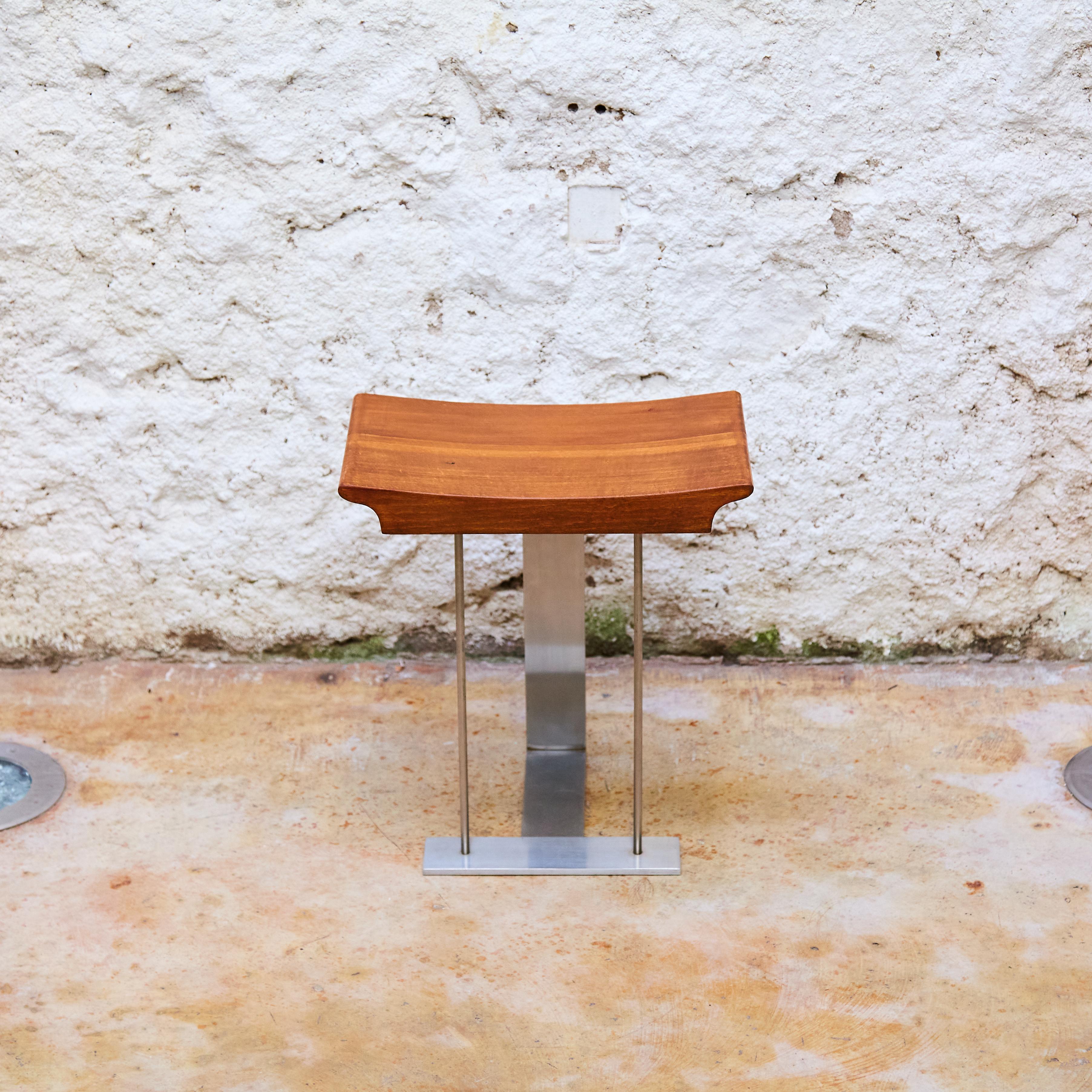 Pierre Chareau 'SN3' Wood and Metal Stool Reedition 'T 1927', circa 2000 In Good Condition In Barcelona, Barcelona