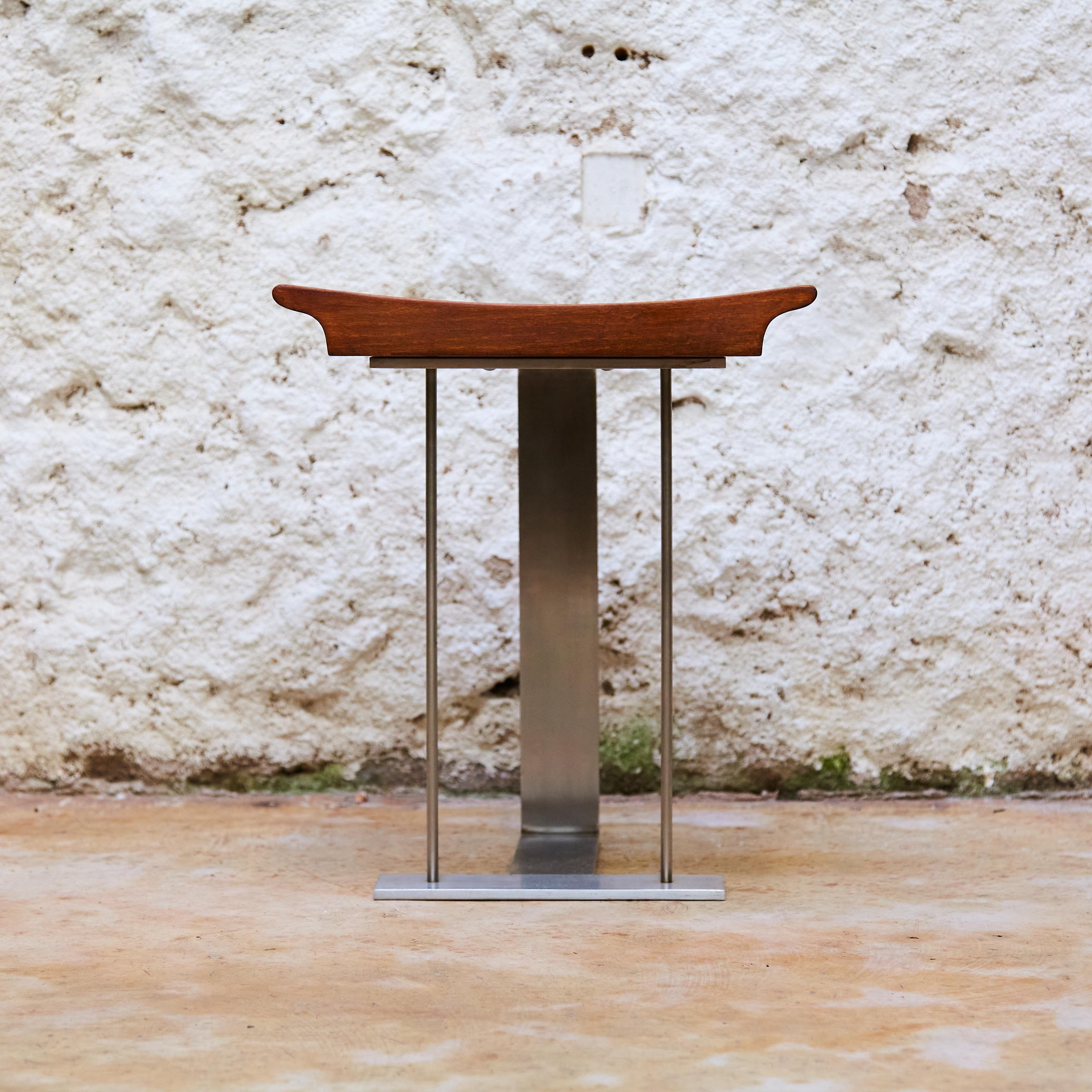 Contemporary Pierre Chareau 'SN3' Wood and Metal Stool Reedition 'T 1927', circa 2000
