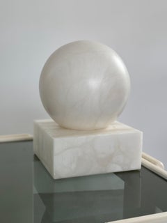 Pierre Chareau style, White marble spherical table lamp, circa 1930s