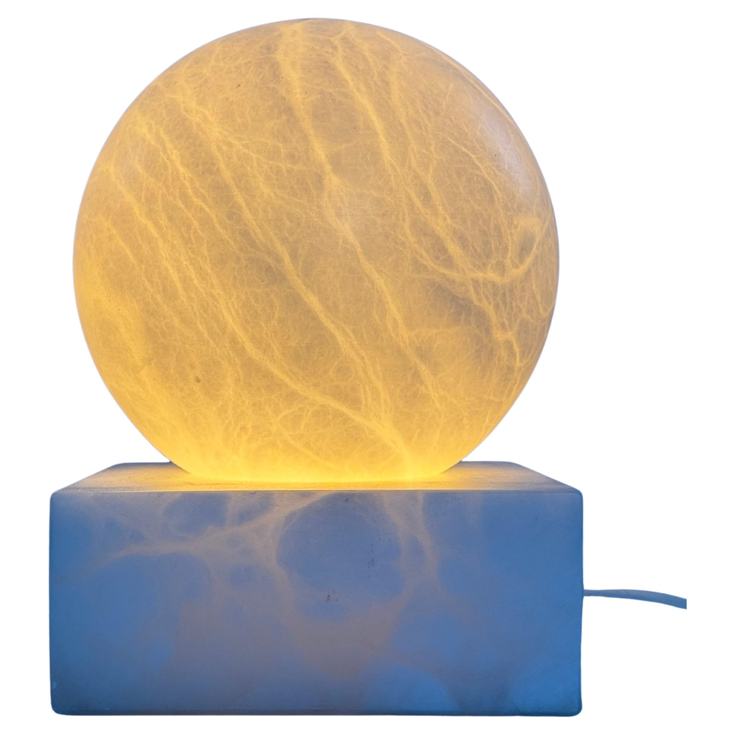 Pierre Chareau style, White marble spherical table lamp, circa 1930s For Sale