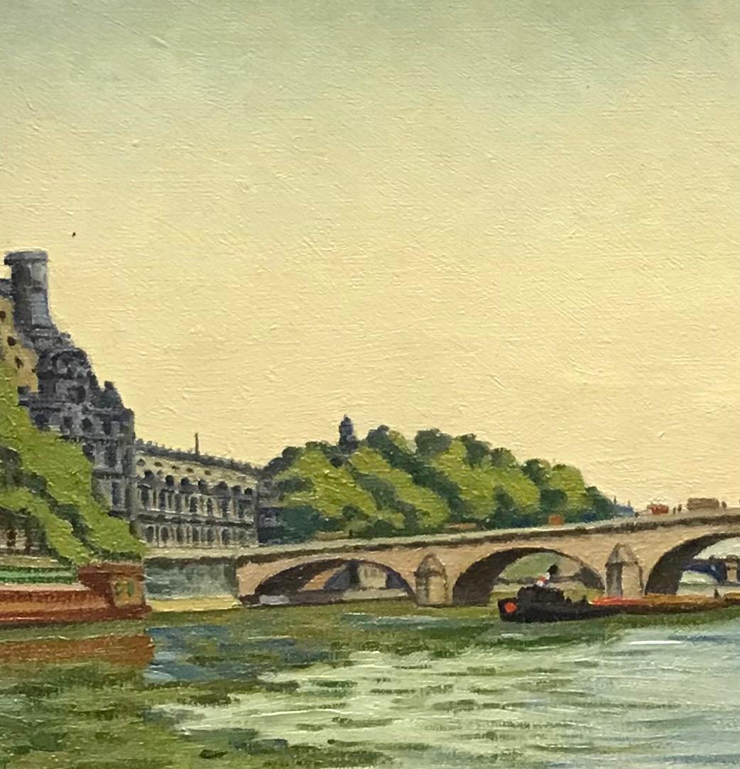 The Pont Royal und der Louvre von Pierre Charles Hébert - Öl auf Leinwand 33x41 cm im Angebot 3