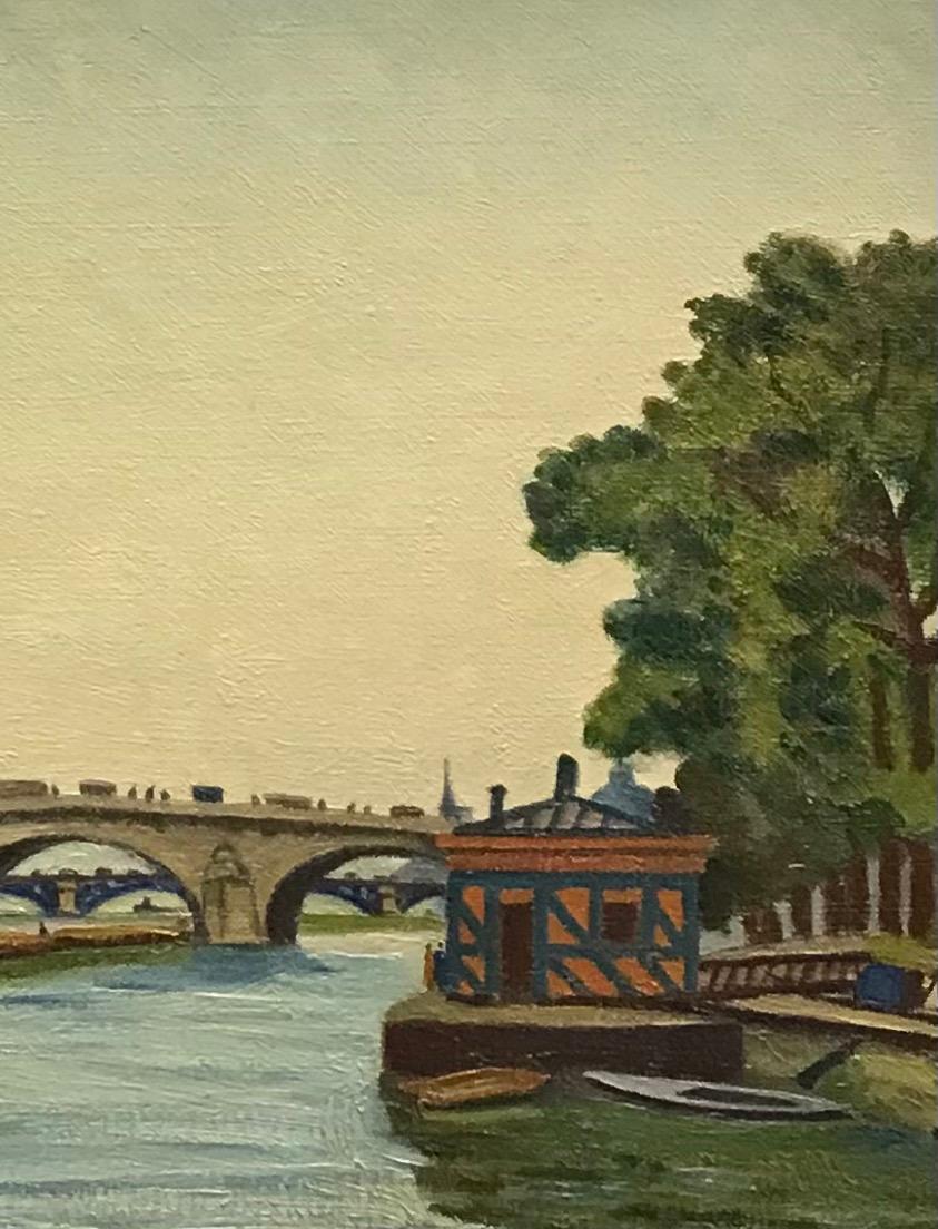 The Pont Royal and the Louvre by Pierre Charles Hébert - Oil on canvas 33x41 cm For Sale 1