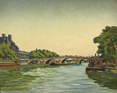 The Pont Royal and the Louvre by Pierre Charles Hébert - Oil on canvas 33x41 cm