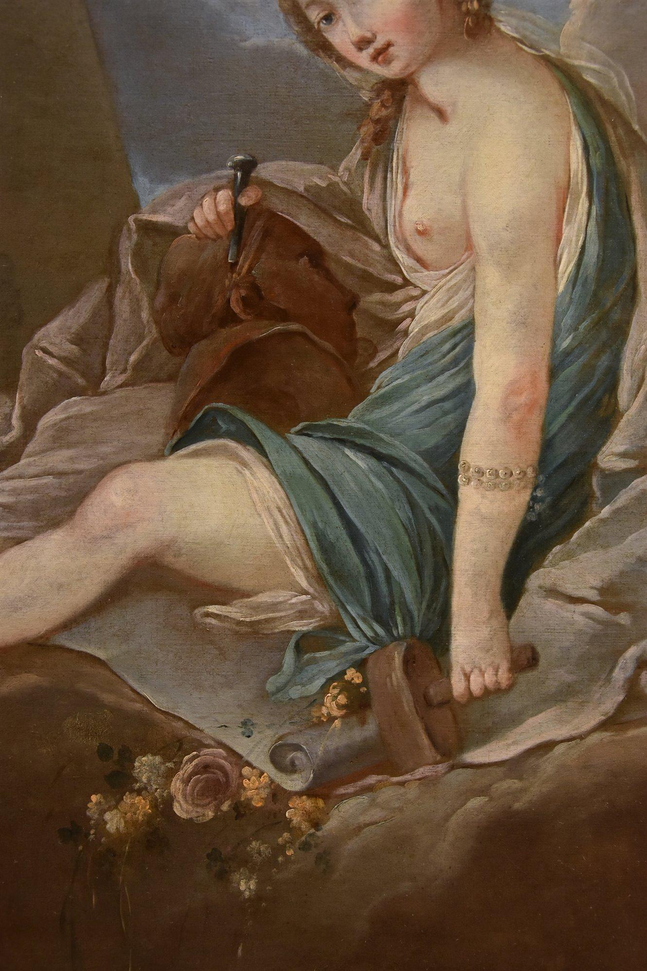 Allegory Sculpture Trémolières Paint 18th Century Oil on canvas Old master For Sale 5