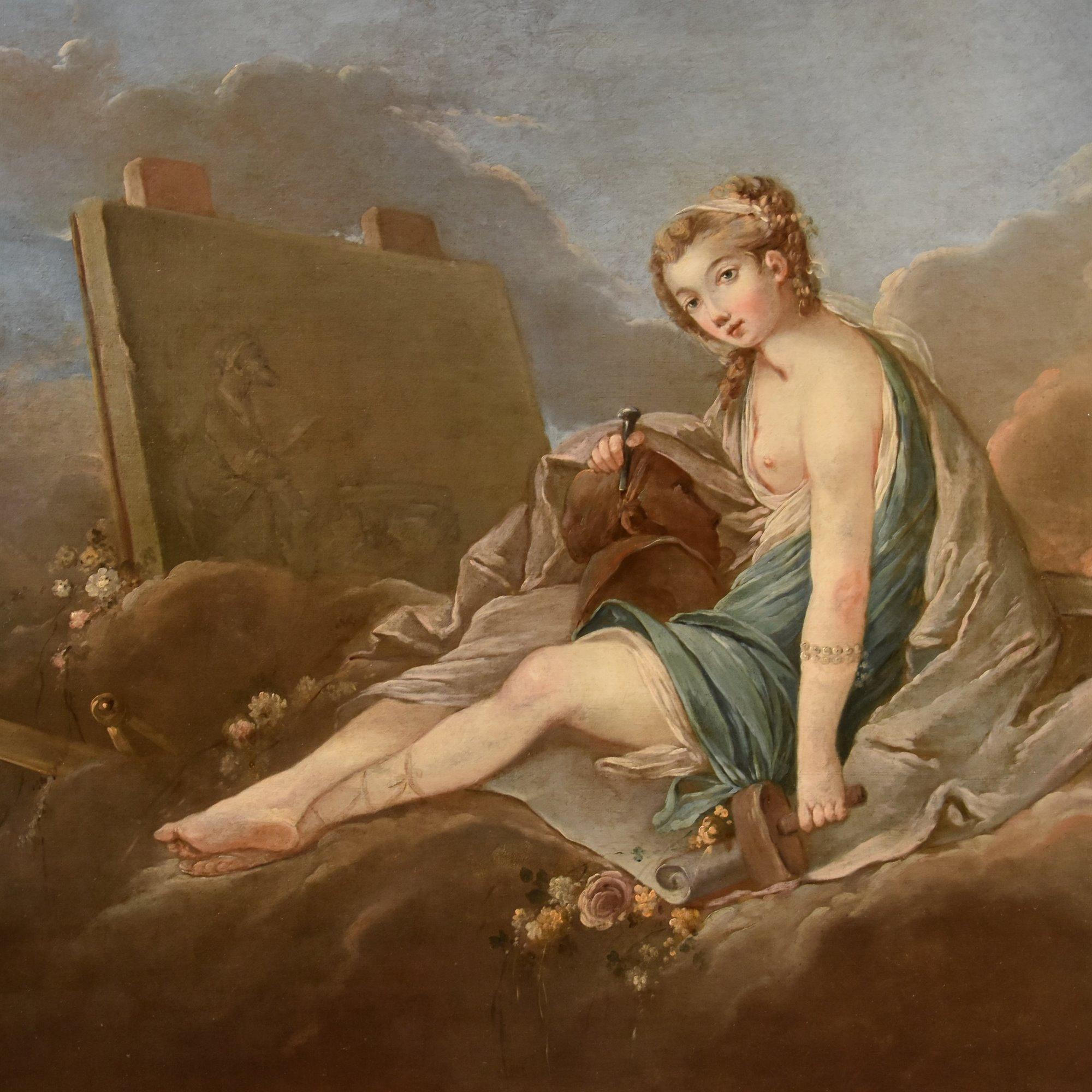 Allegory Sculpture Trémolières Paint 18th Century Oil on canvas Old master - Old Masters Painting by Pierre Charles Trémolières (Cholet, 1703 - 1739)