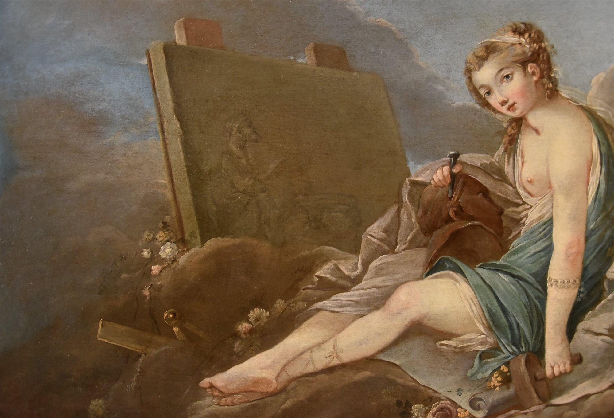 Allegory Sculpture Trémolières Paint 18th Century Oil on canvas Old master For Sale 1