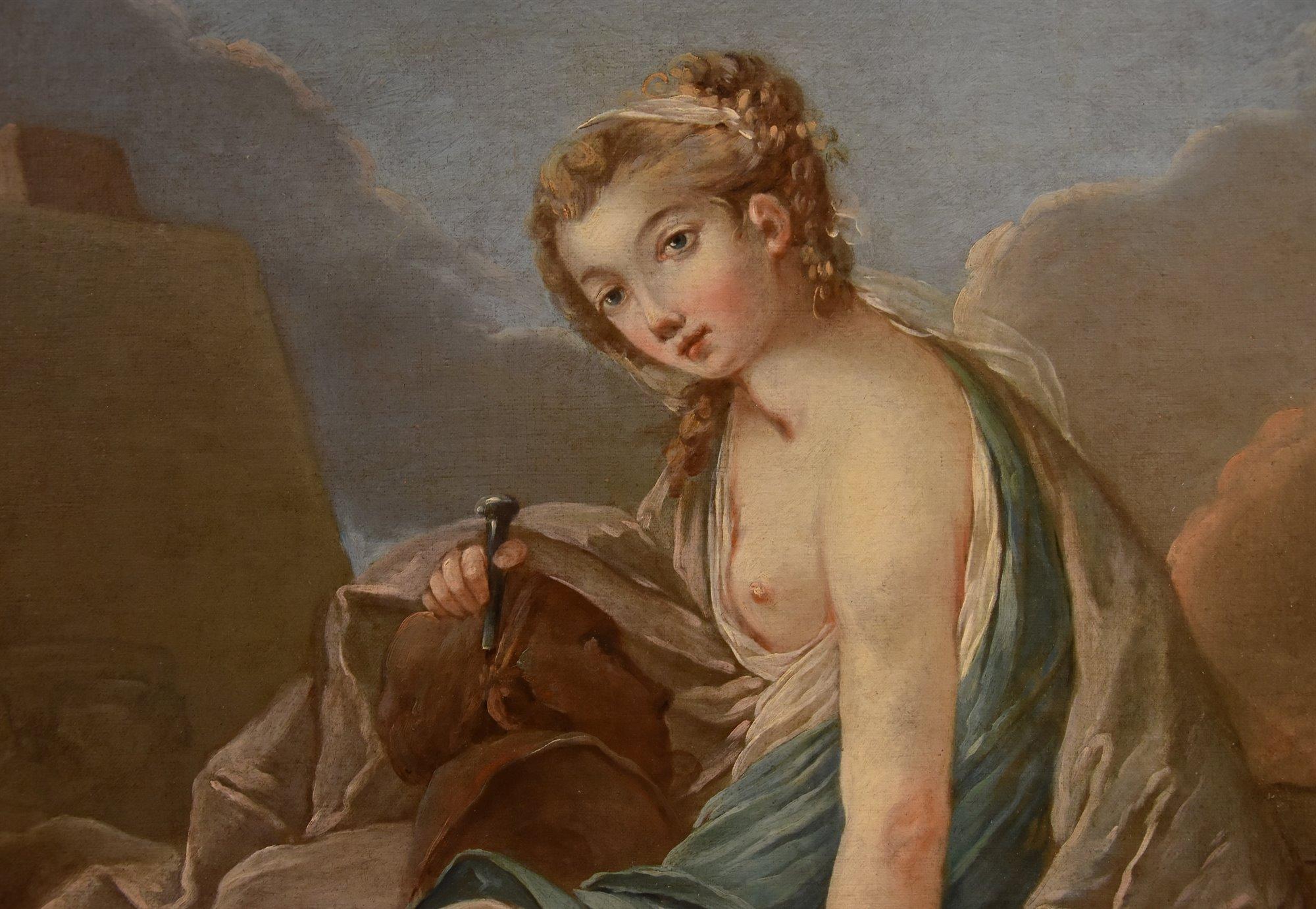 Allegory Sculpture Trémolières Paint 18th Century Oil on canvas Old master For Sale 2
