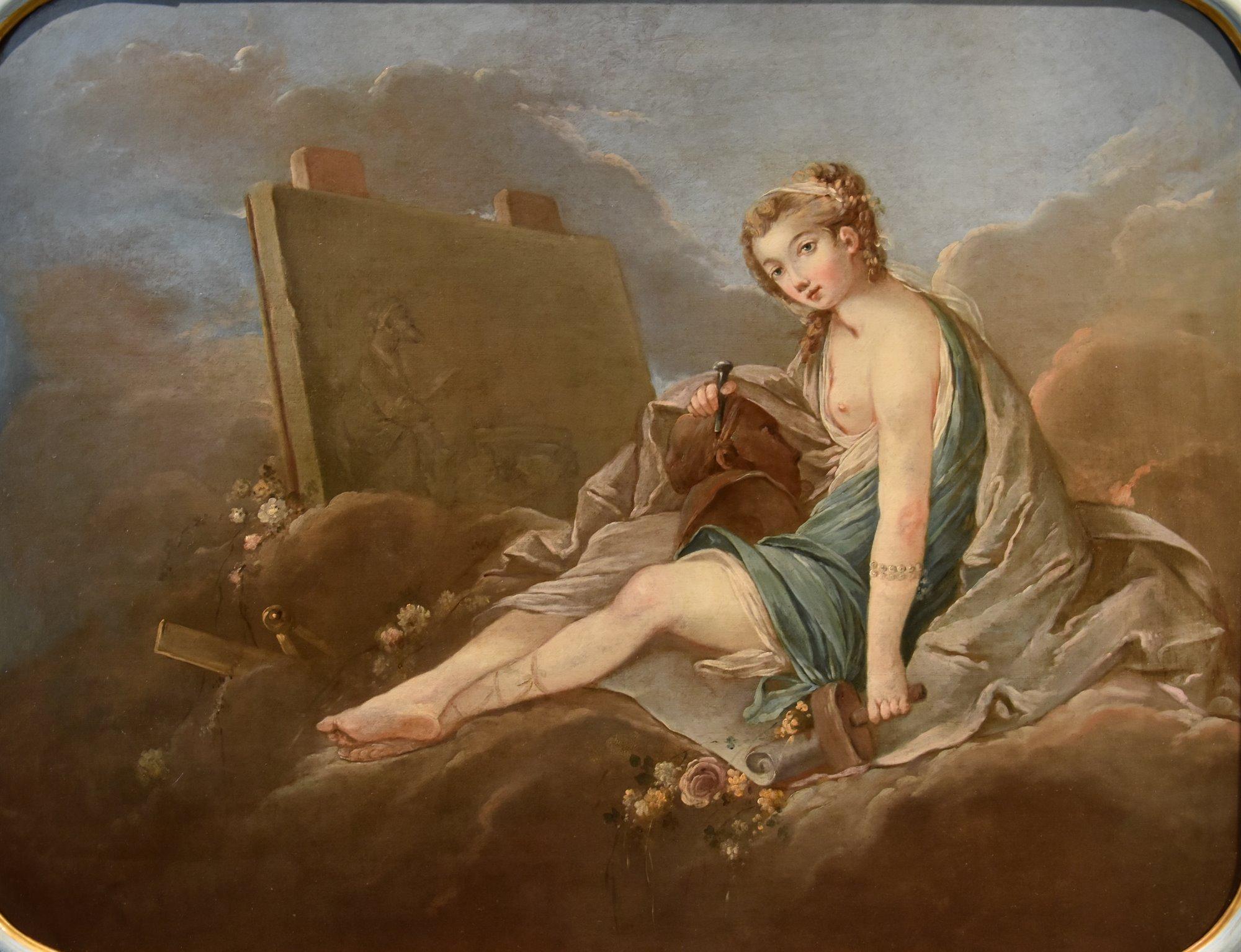 Allegory Sculpture Trémolières Paint 18th Century Oil on canvas Old master For Sale 3