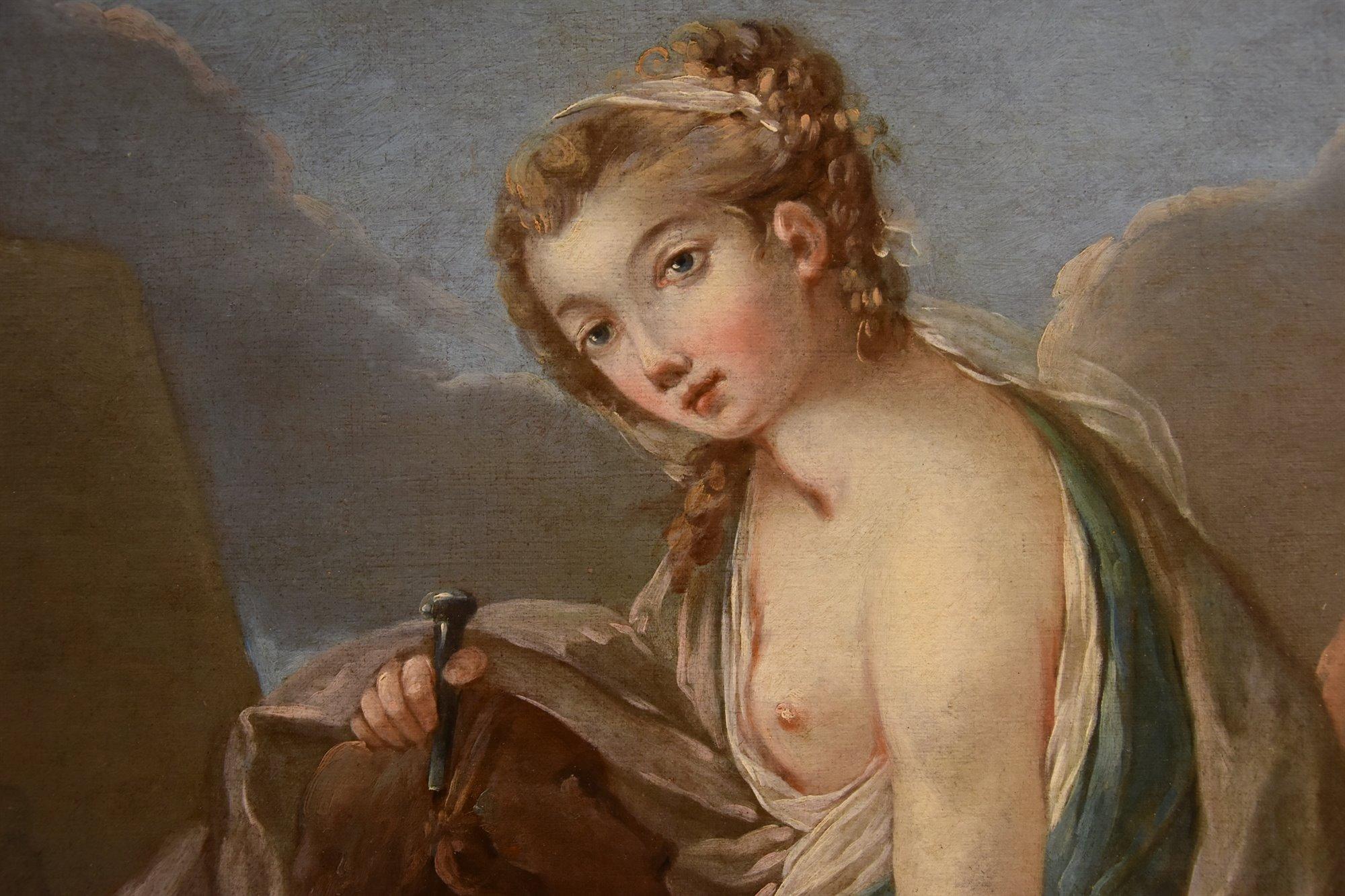 Allegory Sculpture Trémolières Paint 18th Century Oil on canvas Old master For Sale 4
