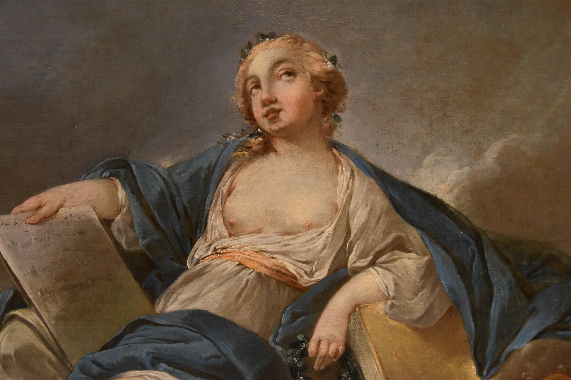 Allegoria Poesia Trémolières Dipinto del XVIII secolo OIl su tela Vecchio maestro Francia in vendita 8