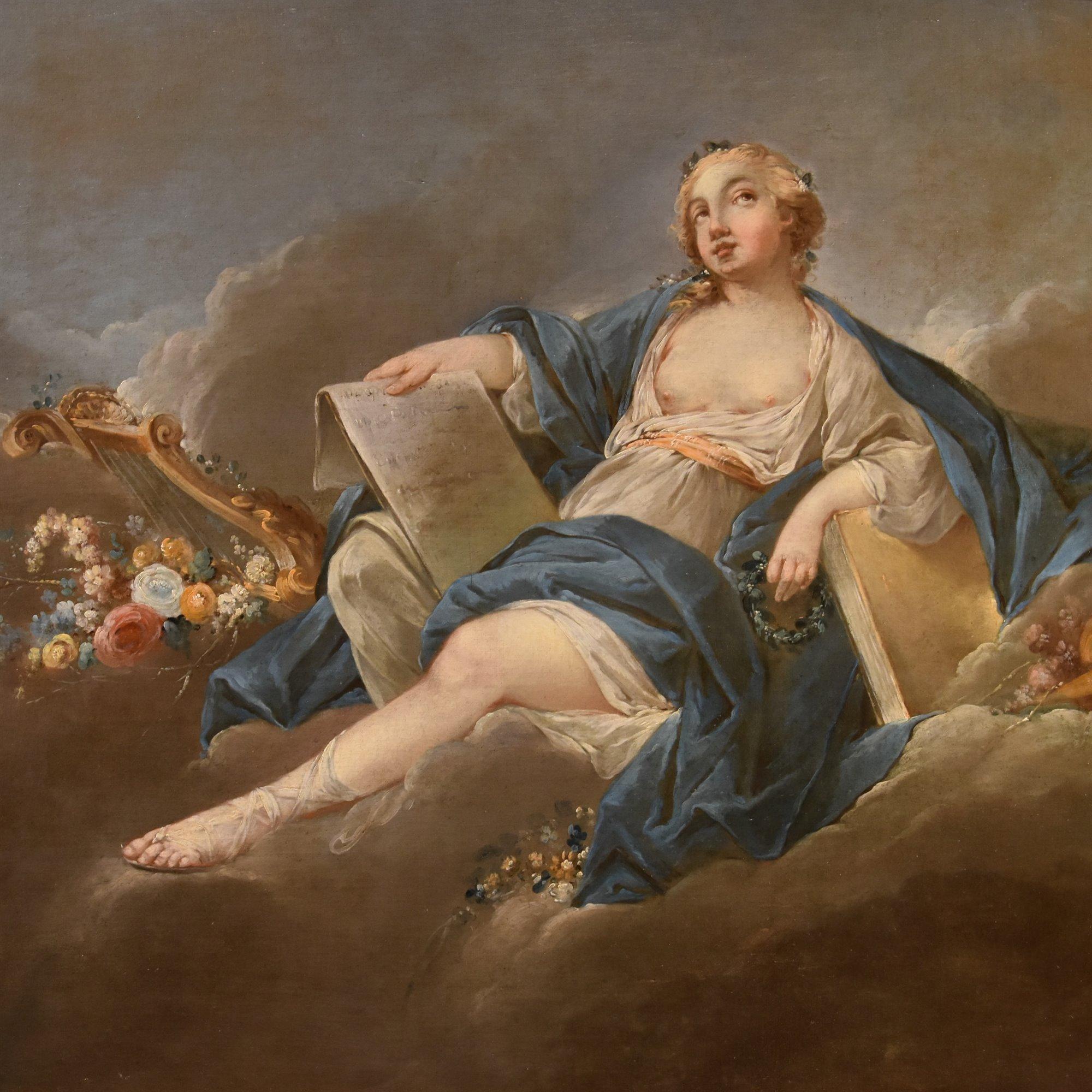 Pierre Charles Trémolières (Cholet, 1703 - Paris, 1739) 

Allegoria della poesia (la Musa Calliope)  

Olio su tela (86 x 112 cm - In cornici originali laccate 122 x 95 cm)  

Opera corredata da una relazione di esperti del Prof. Emilio!  

Il