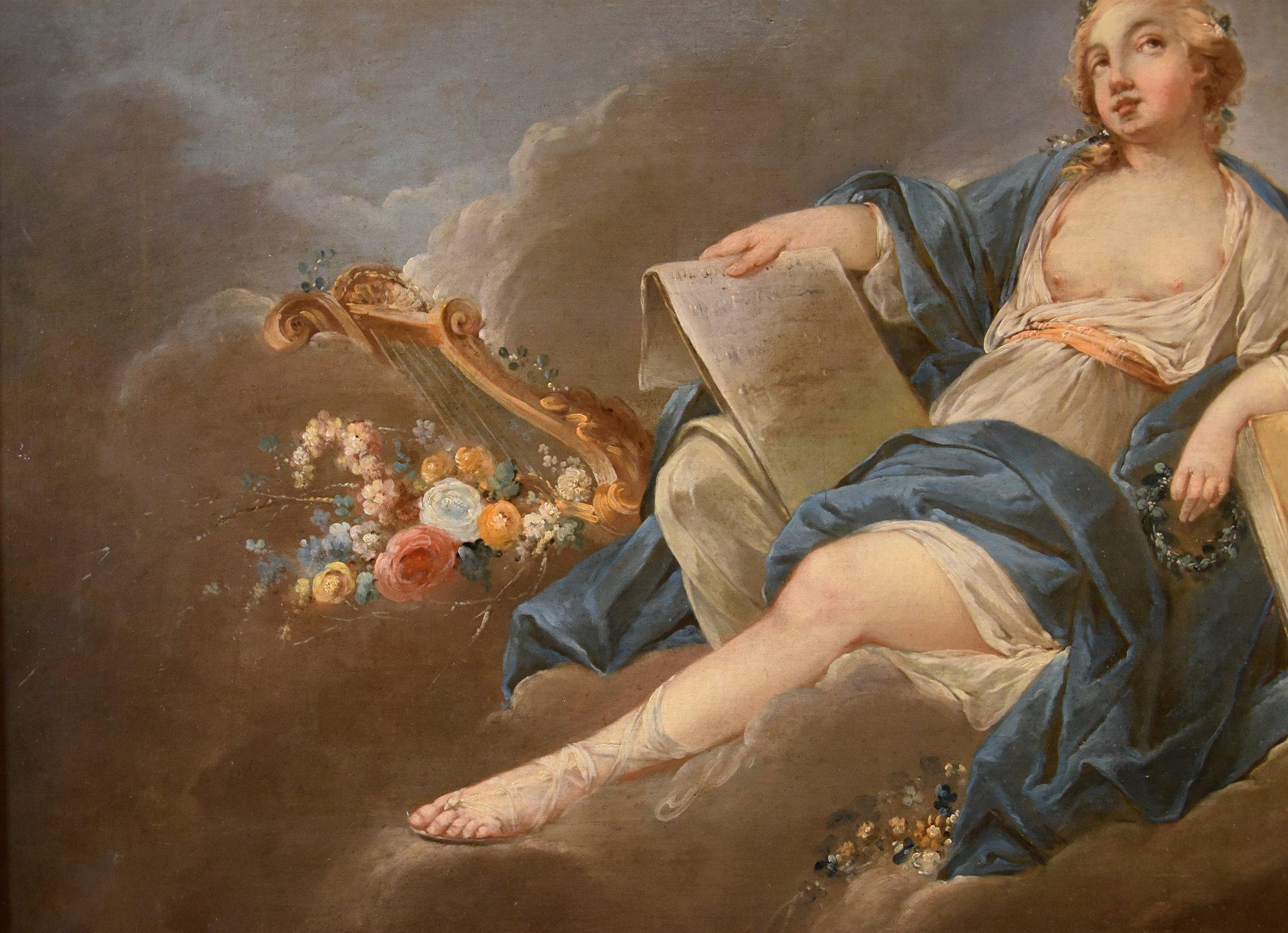 Allegoria Poesia Trémolières Dipinto del XVIII secolo OIl su tela Vecchio maestro Francia in vendita 1