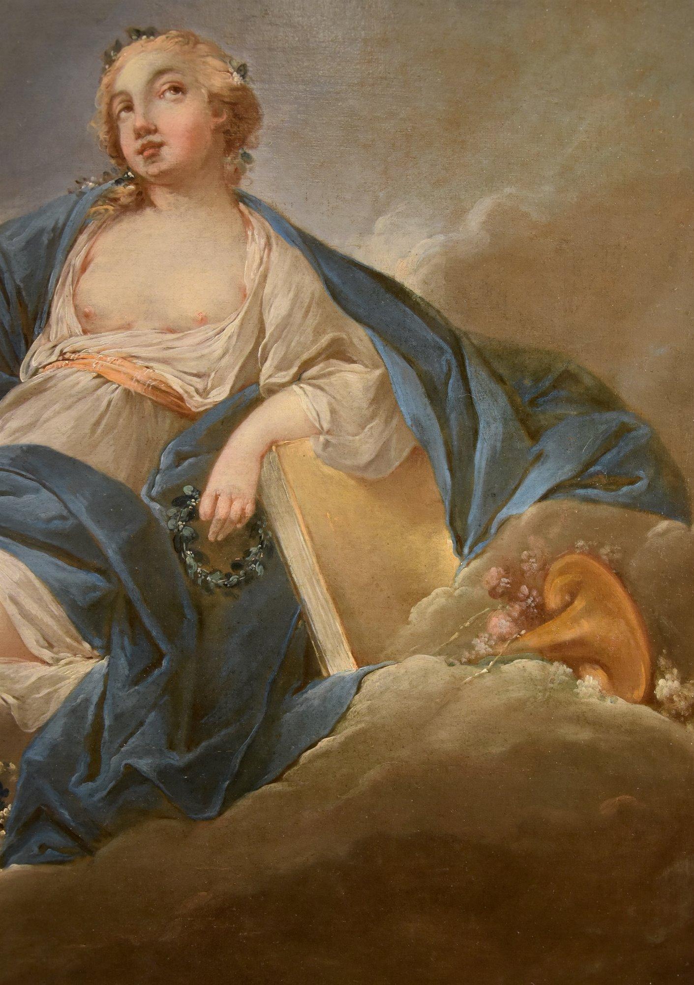 Allegoria Poesia Trémolières Dipinto del XVIII secolo OIl su tela Vecchio maestro Francia in vendita 2