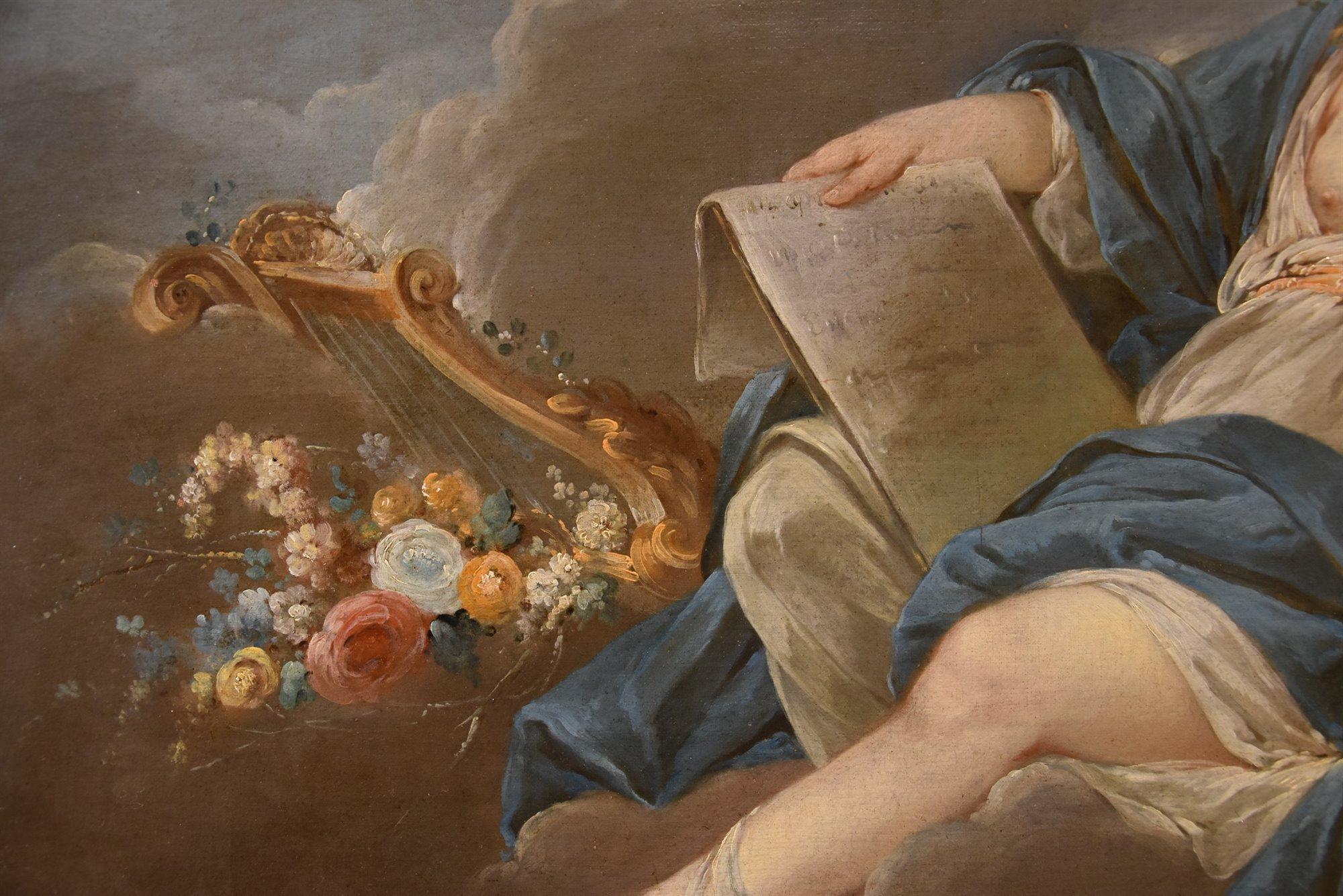 Allegoria Poesia Trémolières Dipinto del XVIII secolo OIl su tela Vecchio maestro Francia in vendita 3
