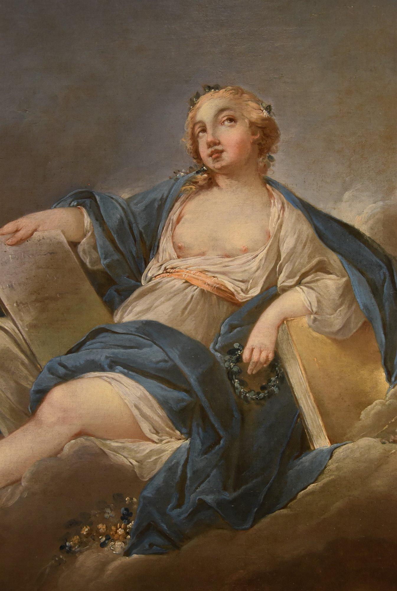 Allegoria Poesia Trémolières Dipinto del XVIII secolo OIl su tela Vecchio maestro Francia in vendita 5