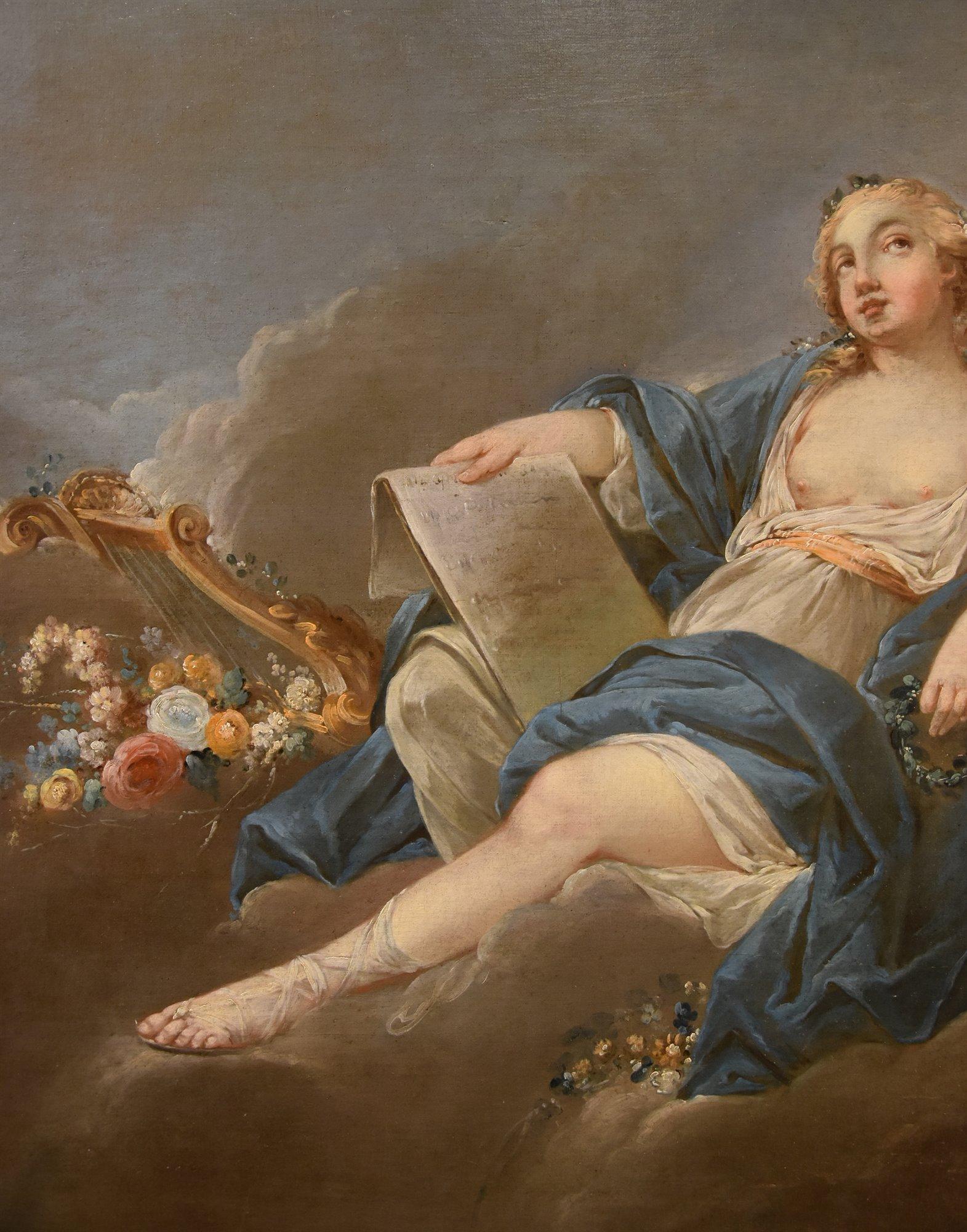 Allegoria Poesia Trémolières Dipinto del XVIII secolo OIl su tela Vecchio maestro Francia in vendita 6