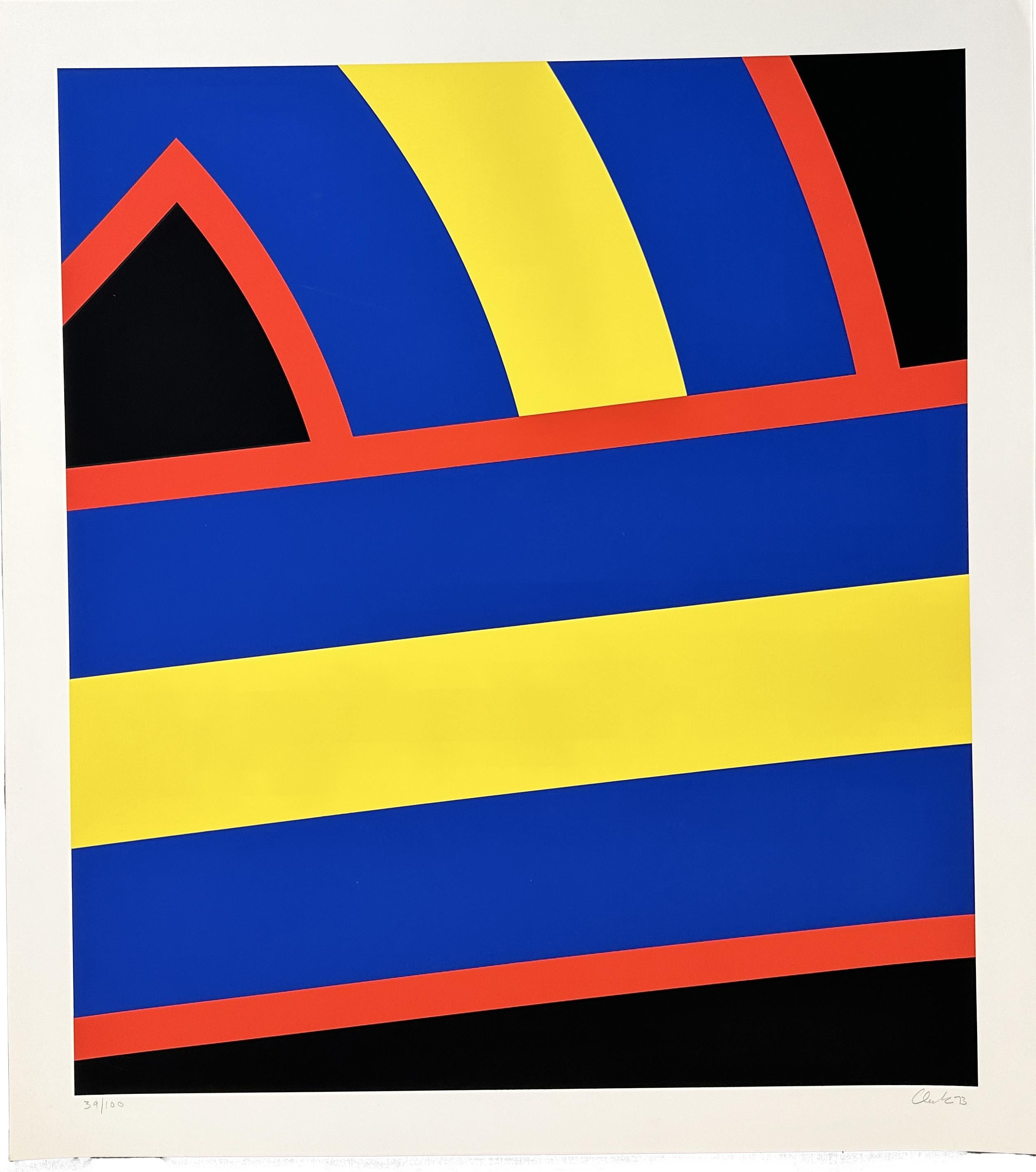 Pierre Clerk Abstract Print - Blue and Yellow 1973 Limited Edition Silkscreen