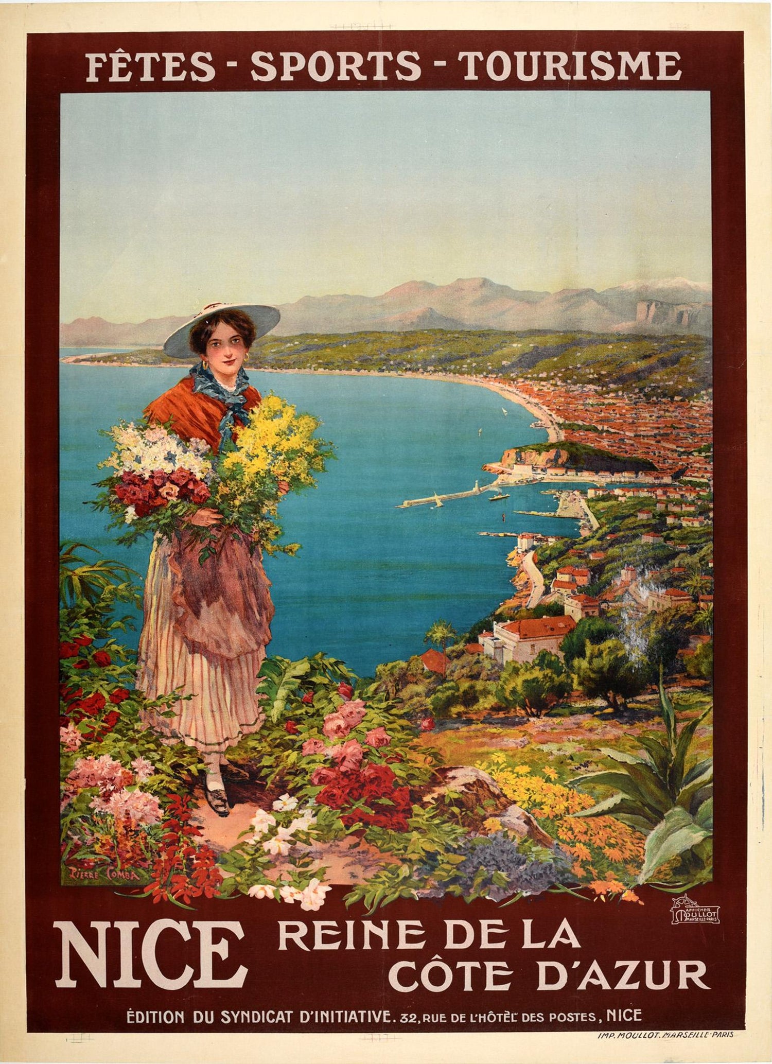 Pierre Comba - Original Antique Poster Nice Reine De La Cote D'Azur French  Riviera Travel Sport For Sale at 1stDibs