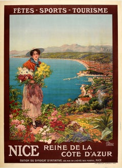 Original antikes Poster, „Nice Reine De La Cote D'Azur“, Französische Riviera, Reise, Sport