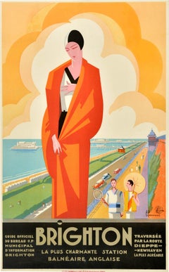 Original Antique Travel Poster Brighton Charming English Seaside Resort Art Deco