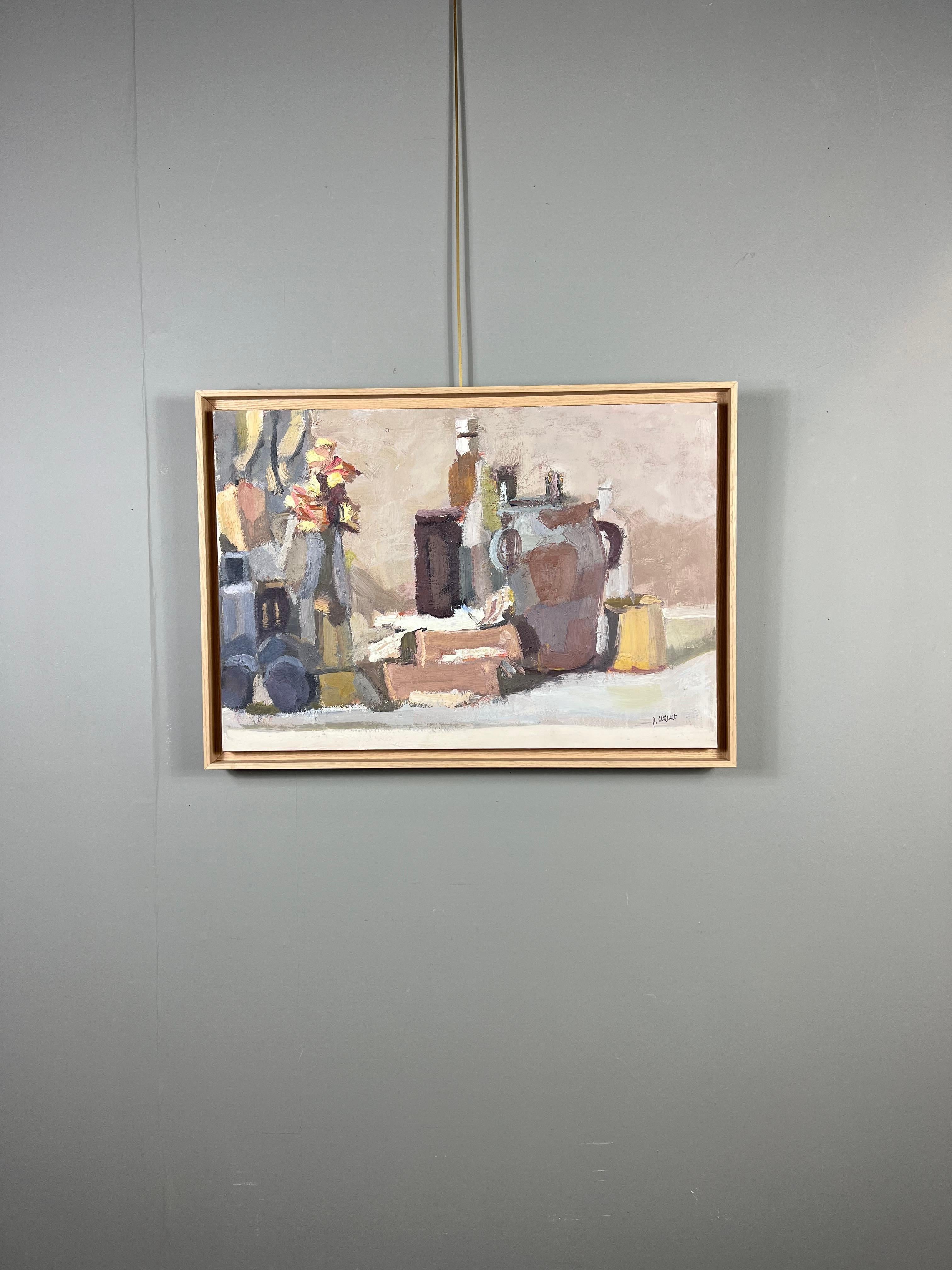 Composition avec une jarre, peinture à l'huile de Pierre Coquet en vente 1