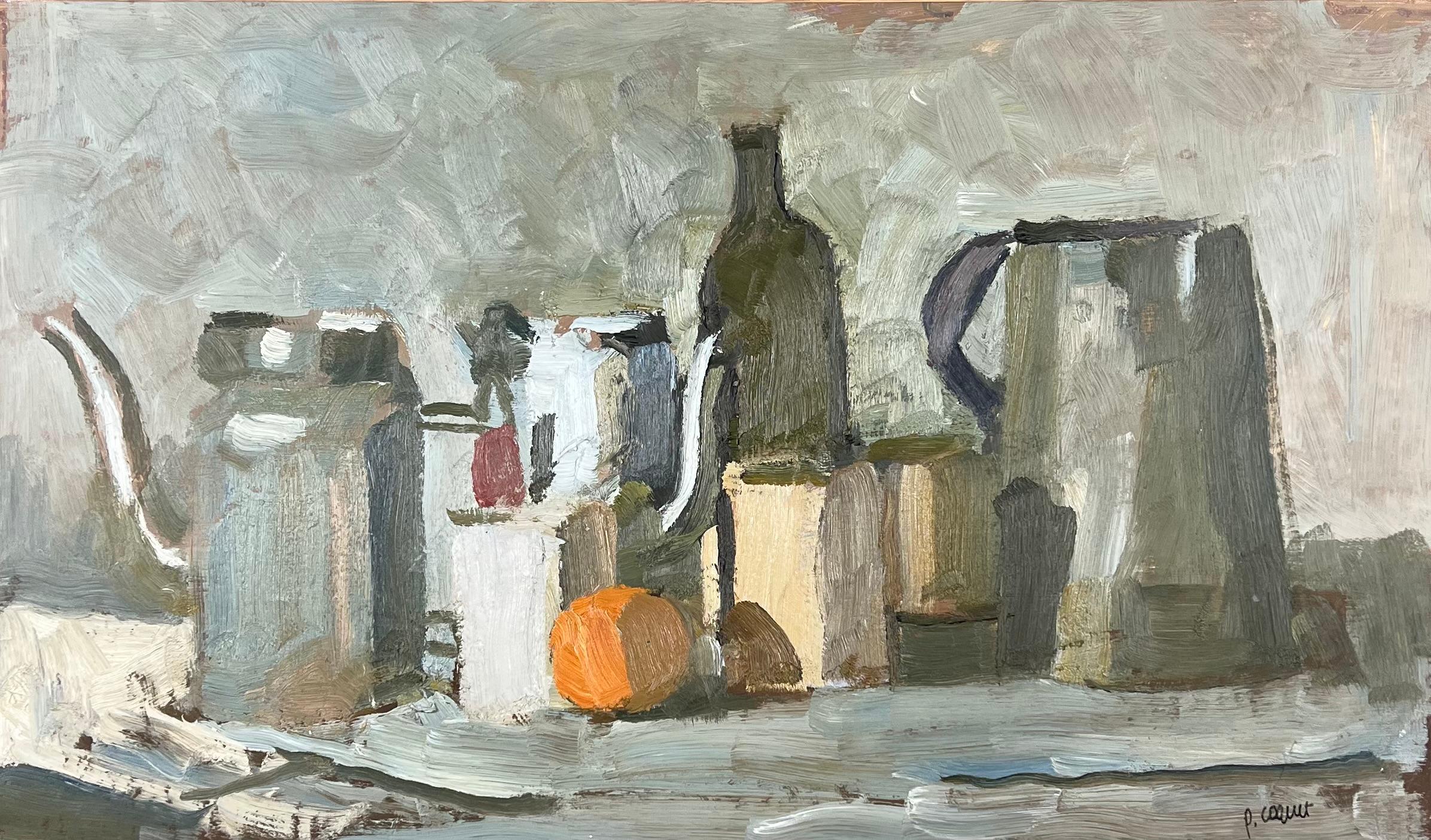 Composition with jugs, oil painting by Pierre Coquet
Reference number F486
Framed with a natural oak floated frame
43 x 72 x 2 cm (48 x 77 x 3,5 cm frame included)
This work is painted with oil on a paper that is laid on a canvas and placed in a