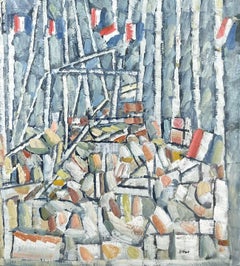 Masts au port de Cannes, France, peinture à l'huile originale de Pierre Coquet