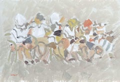 Personnages au jardin du Luxembourg, Paris, original painting by Pierre Coquet