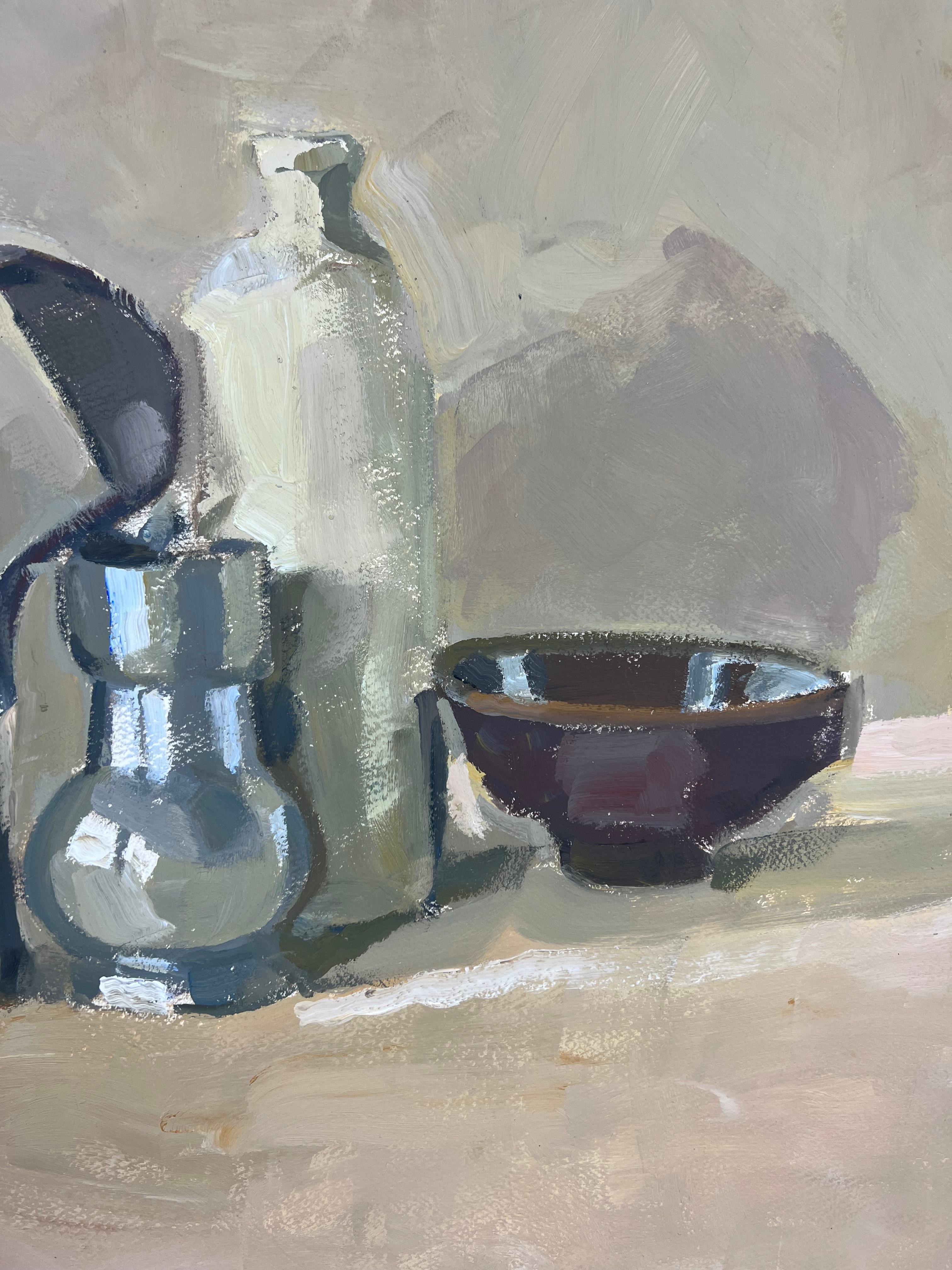 Still life with a pewter pitcher, original oil painting by Pierre Coquet For Sale 10