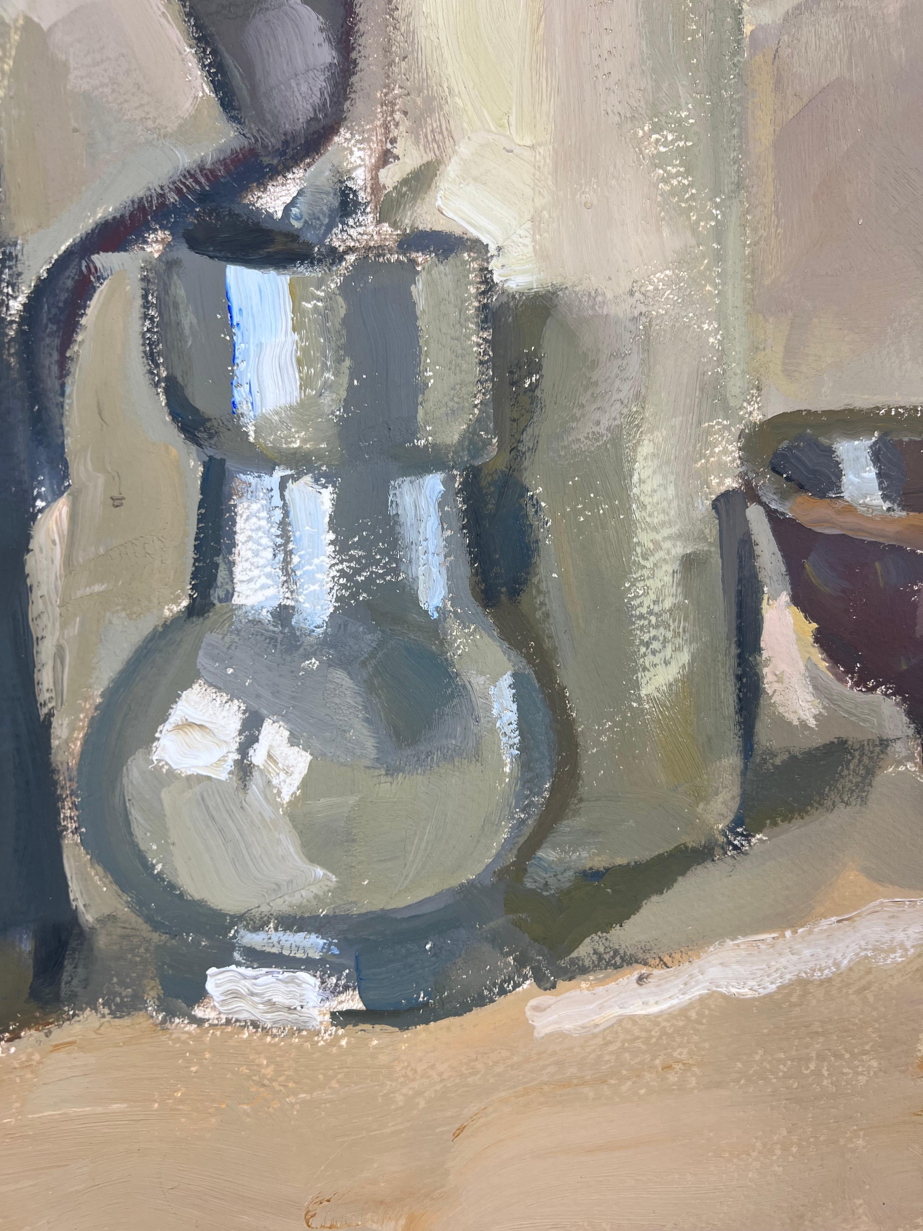 Still life with a pewter pitcher, original oil painting by Pierre Coquet For Sale 6