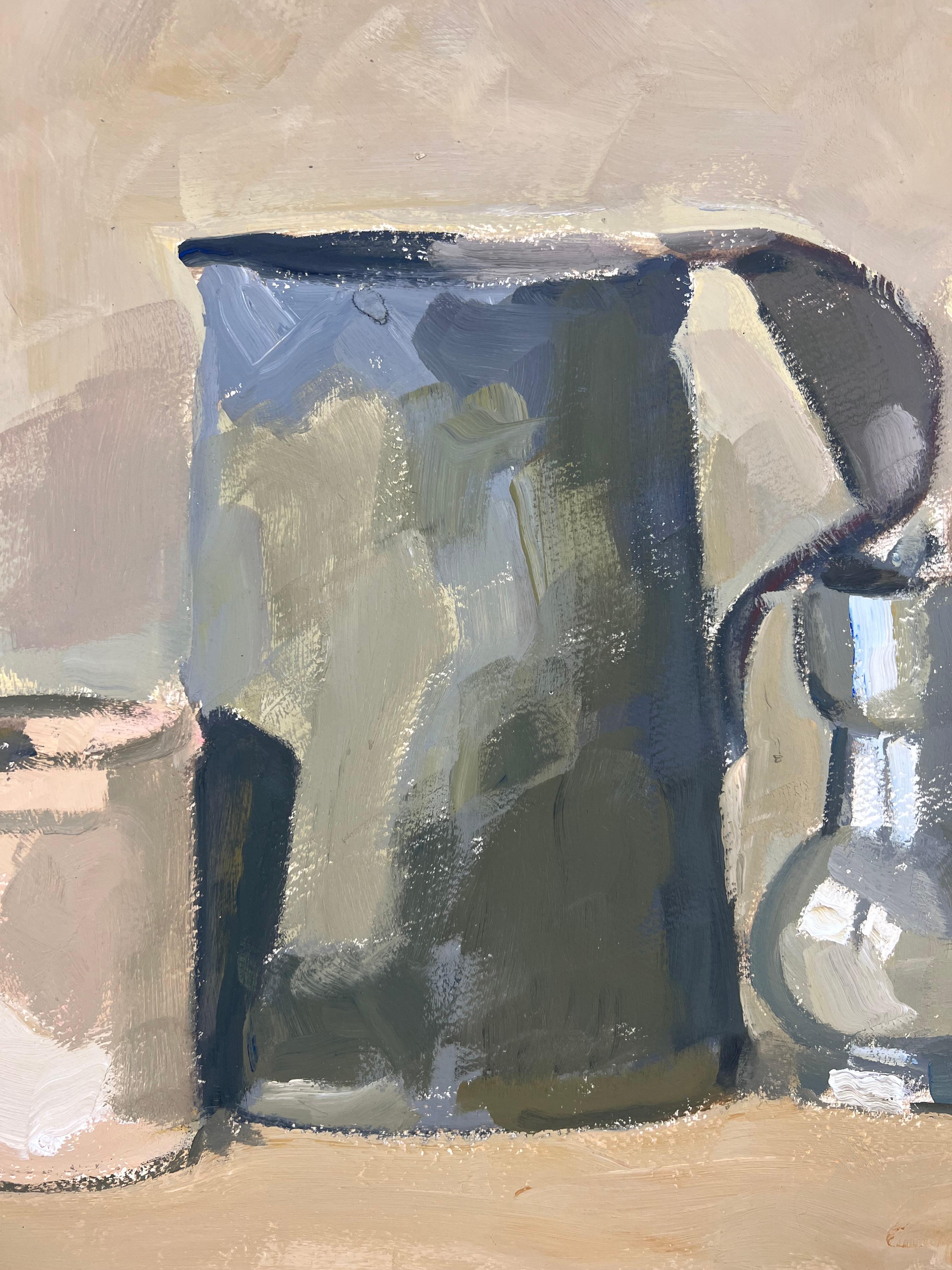 Still life with a pewter pitcher, original oil painting by Pierre Coquet For Sale 8