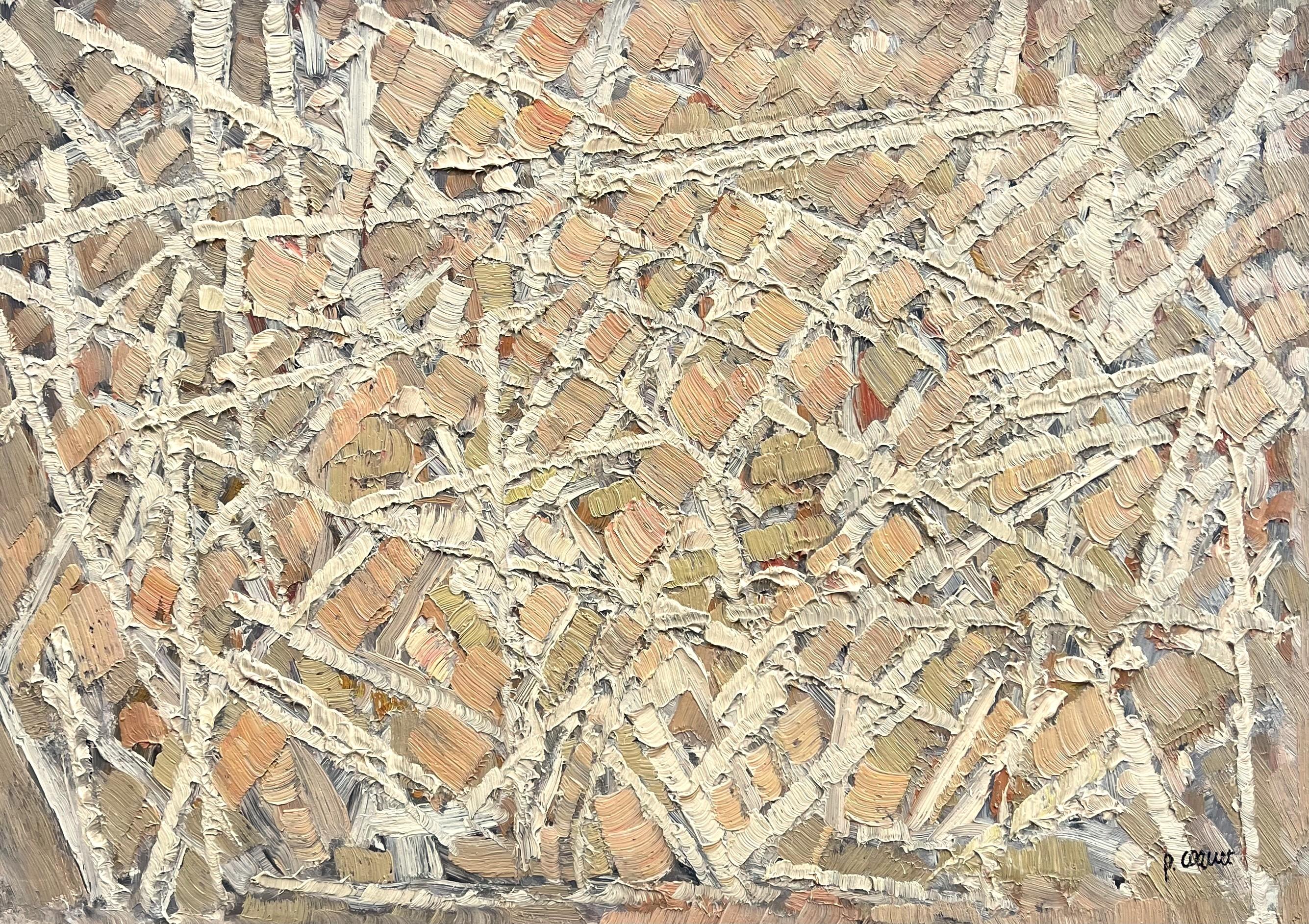 Composizione astratta - Olio originale su tavola - 17,5 x 25,6 pollici - Painting di Pierre Coquet