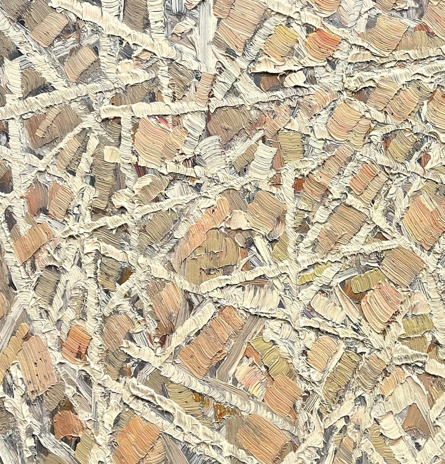Composizione astratta - Olio originale su tavola - 17,5 x 25,6 pollici - Abstract Painting Grigio di Pierre Coquet