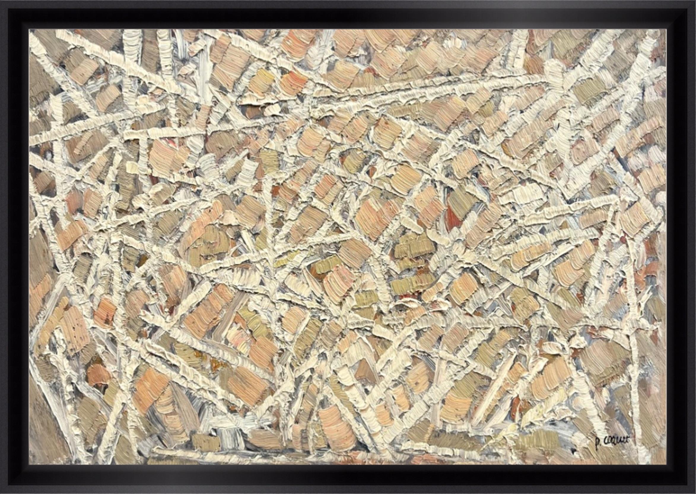 Composizione astratta - Olio originale su tavola - 17,5 x 25,6 pollici