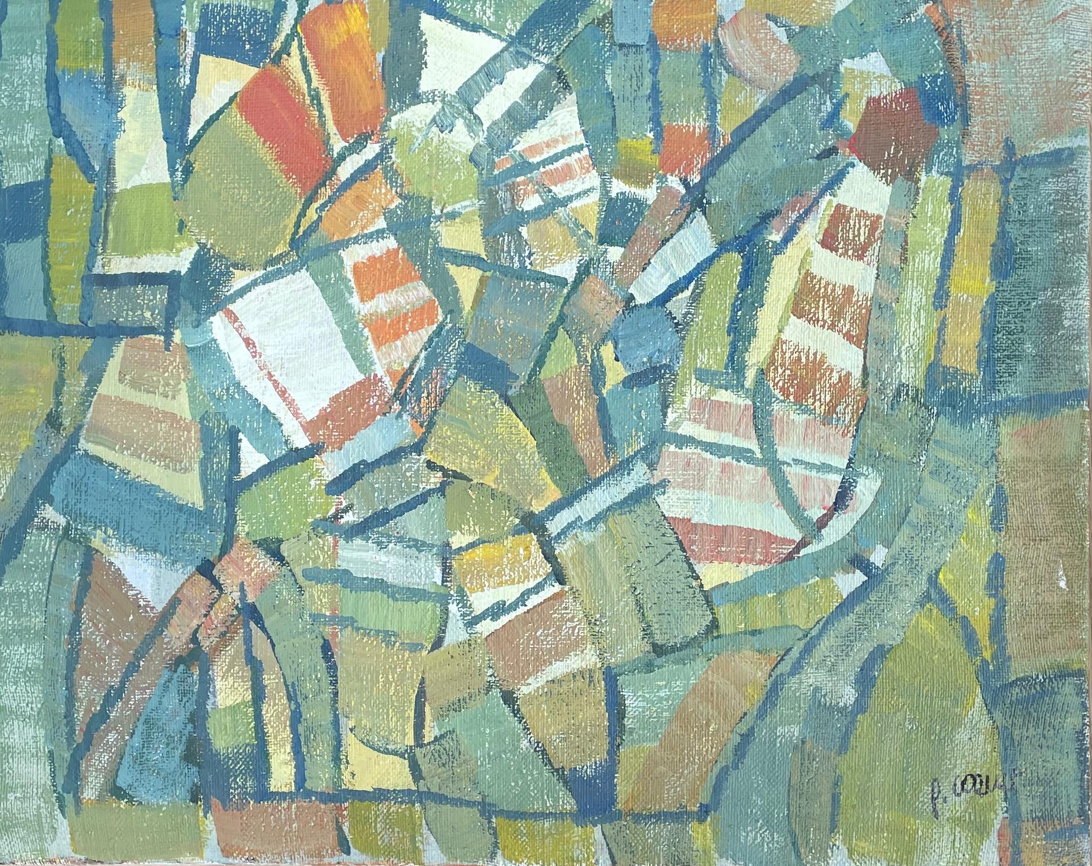 Composizione astratta - Olio originale su tela - 13 x 16,1 pollici - Painting Scuola francese di Pierre Coquet