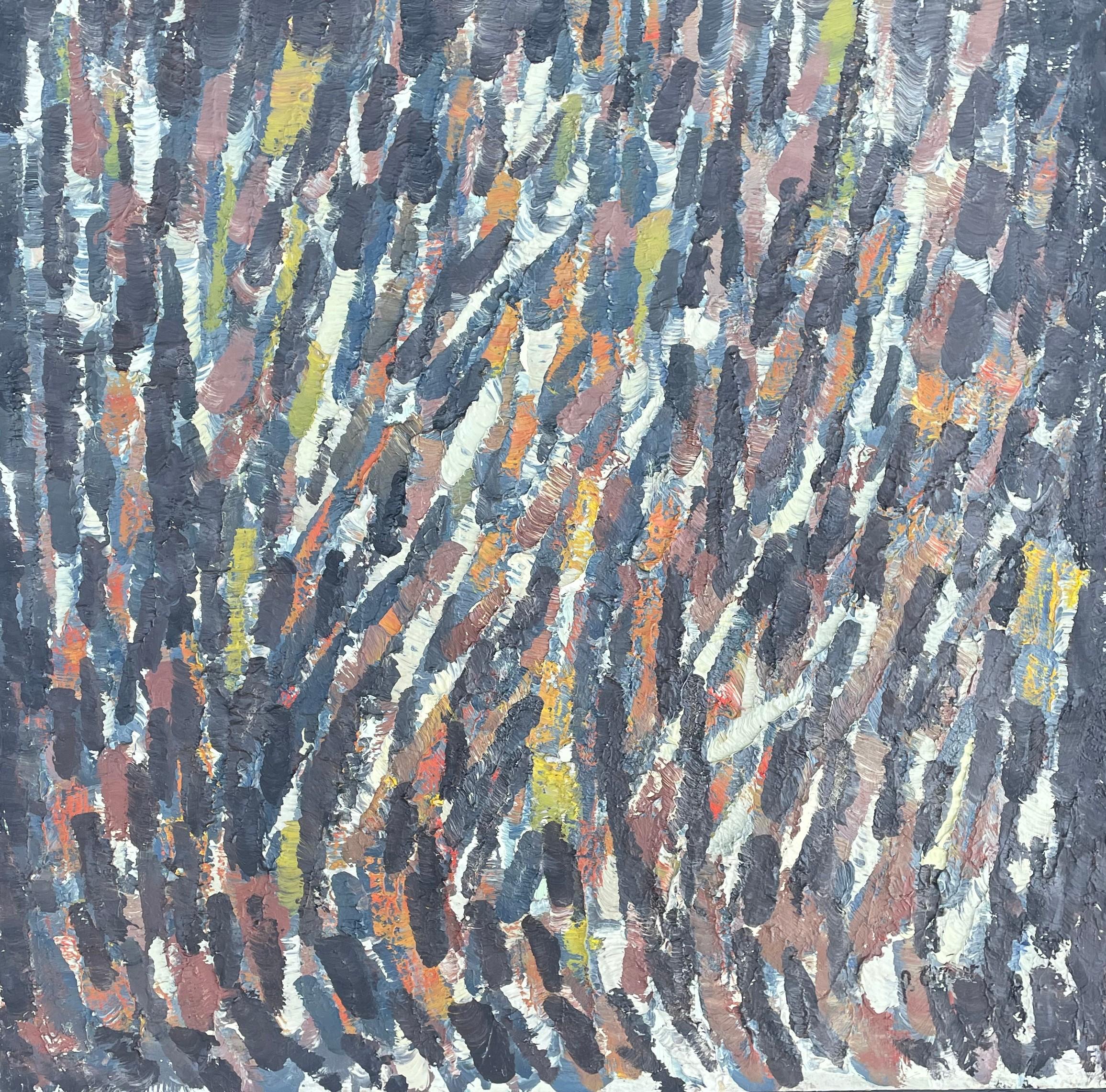 Abstrakte Komposition - Original Öl auf Karton - 18.9 x 18.9 in (Grau), Abstract Painting, von Pierre Coquet