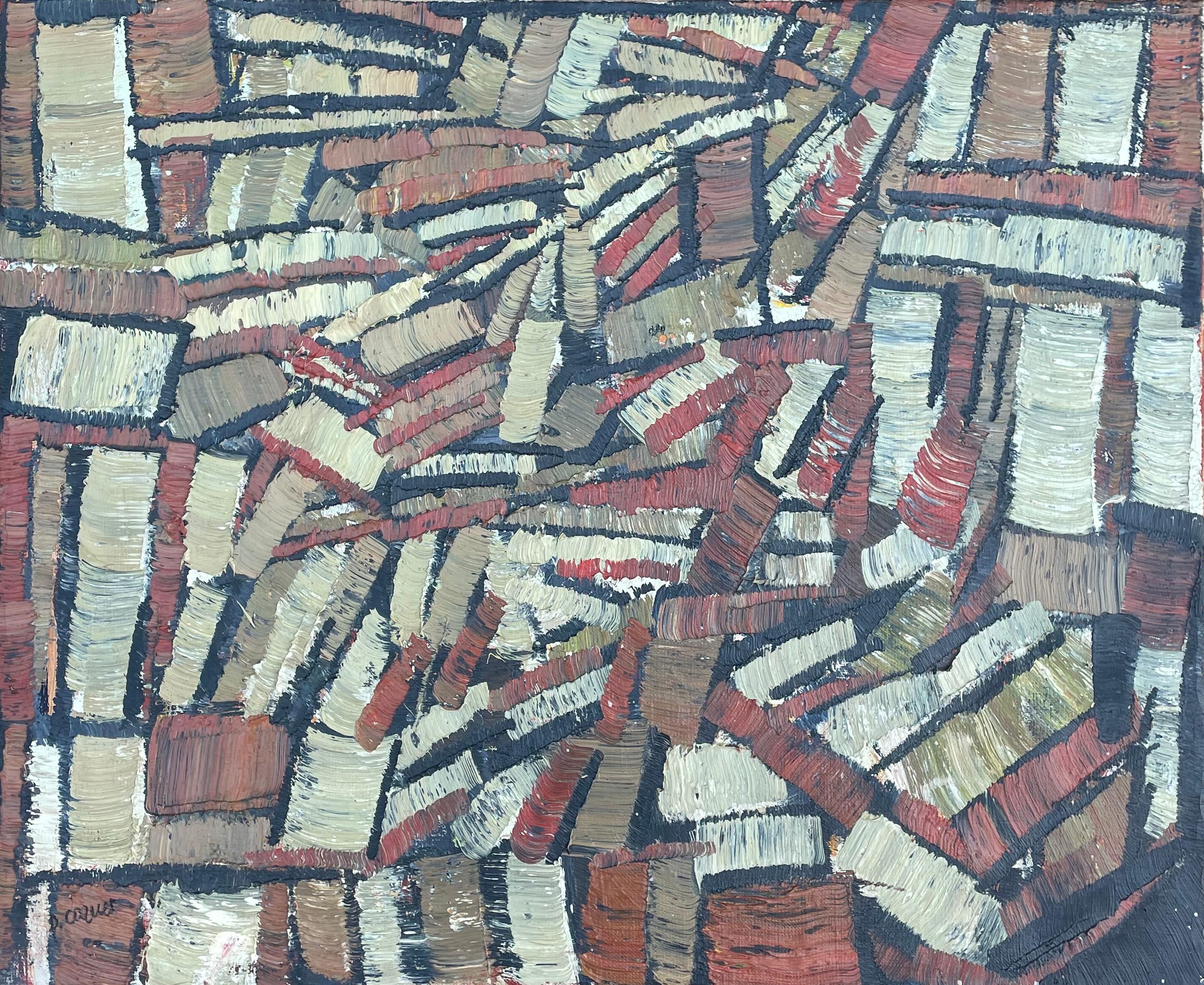 Abstract Composition – Original Oil on Canvas – 19.7 x 24 in - Gray Abstract Painting by Pierre Coquet
